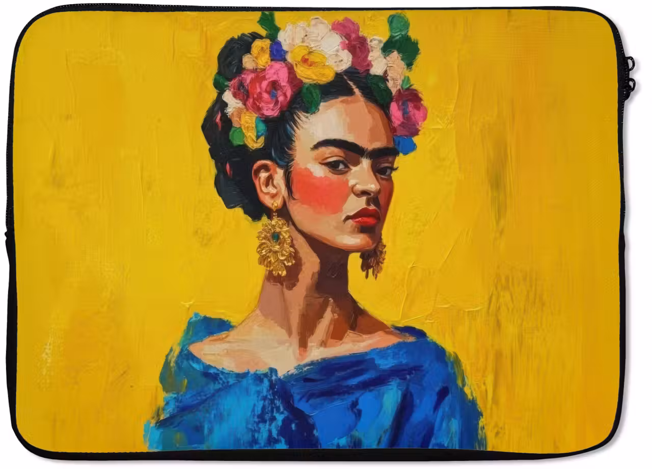 Laptop hülle - Frida Kahlo - Frau - Gelb - Blau - Blumen