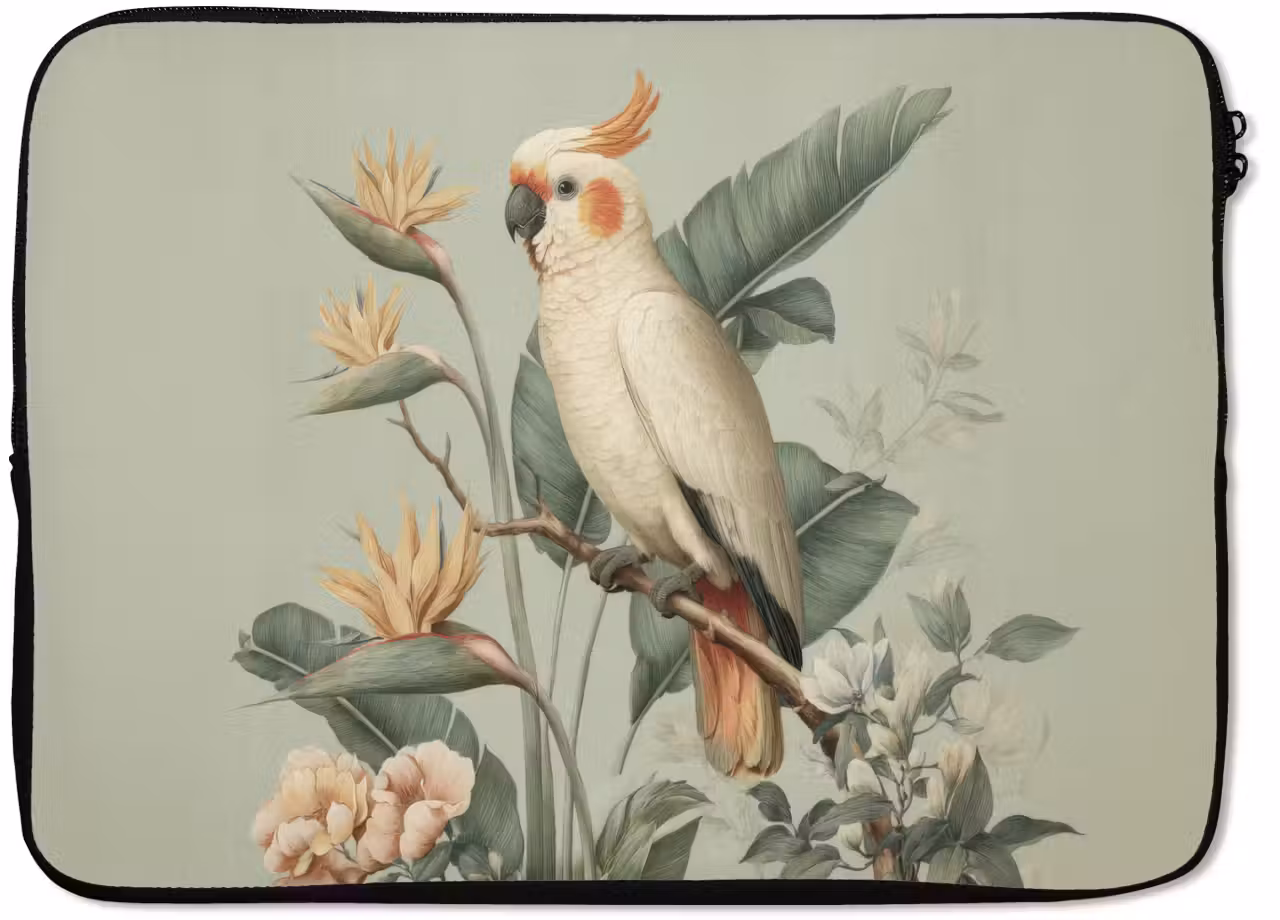 Laptop hülle - Gelbhaubenkakadu - Paradiesvogel Blumen - Grün