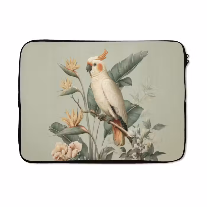 Laptop hülle - Gelbhaubenkakadu - Paradiesvogel Blumen - Grün