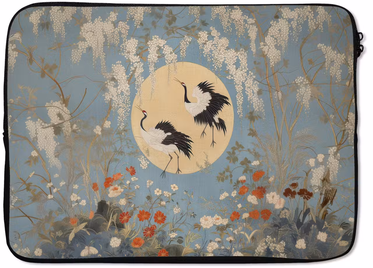 Laptop hülle - Kraniche - Mond - Blumen - Blau