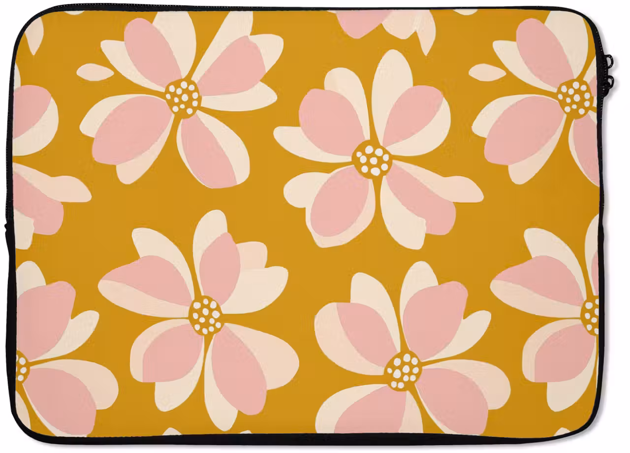 Laptop hülle - Vintage - Blumen - Ockergelb