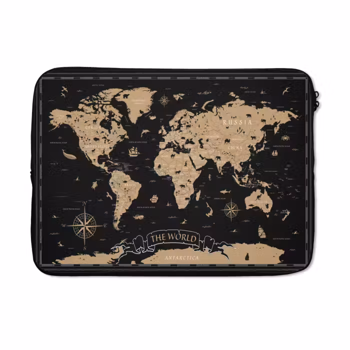 Laptop hülle - Weltkarte - Beige - Schwarz