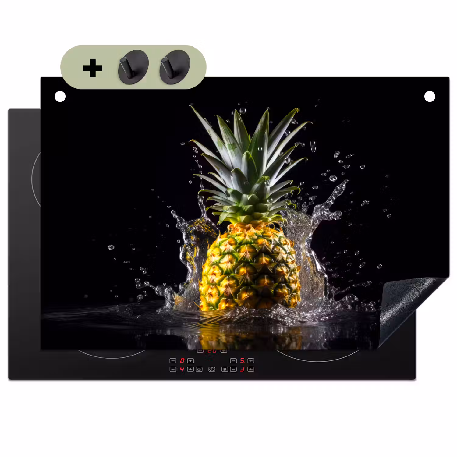 Ananas - Fruit - Water - Planten - Zwart Inductie beschemer met haakjes klein -3d