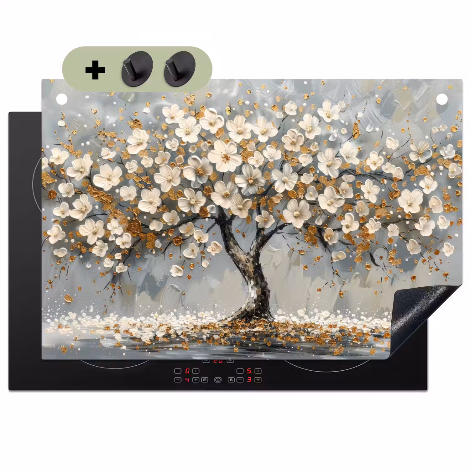 Boom - Bloemen - Wit - Natuur - Kunst Inductie beschemer met haakjes klein -3d