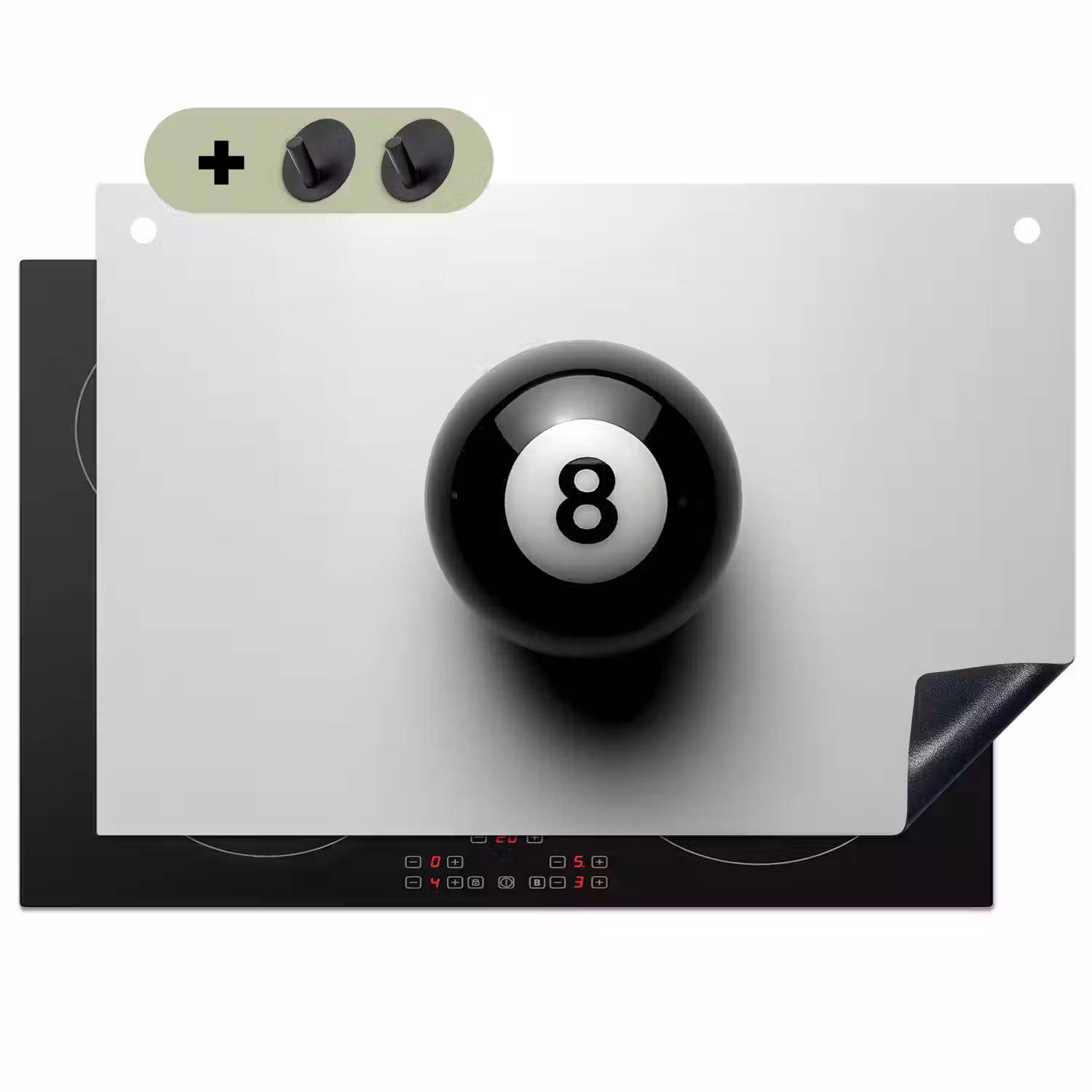 Biljartbal - Getal - Acht - Wit Inductie beschemer met haakjes klein -3d