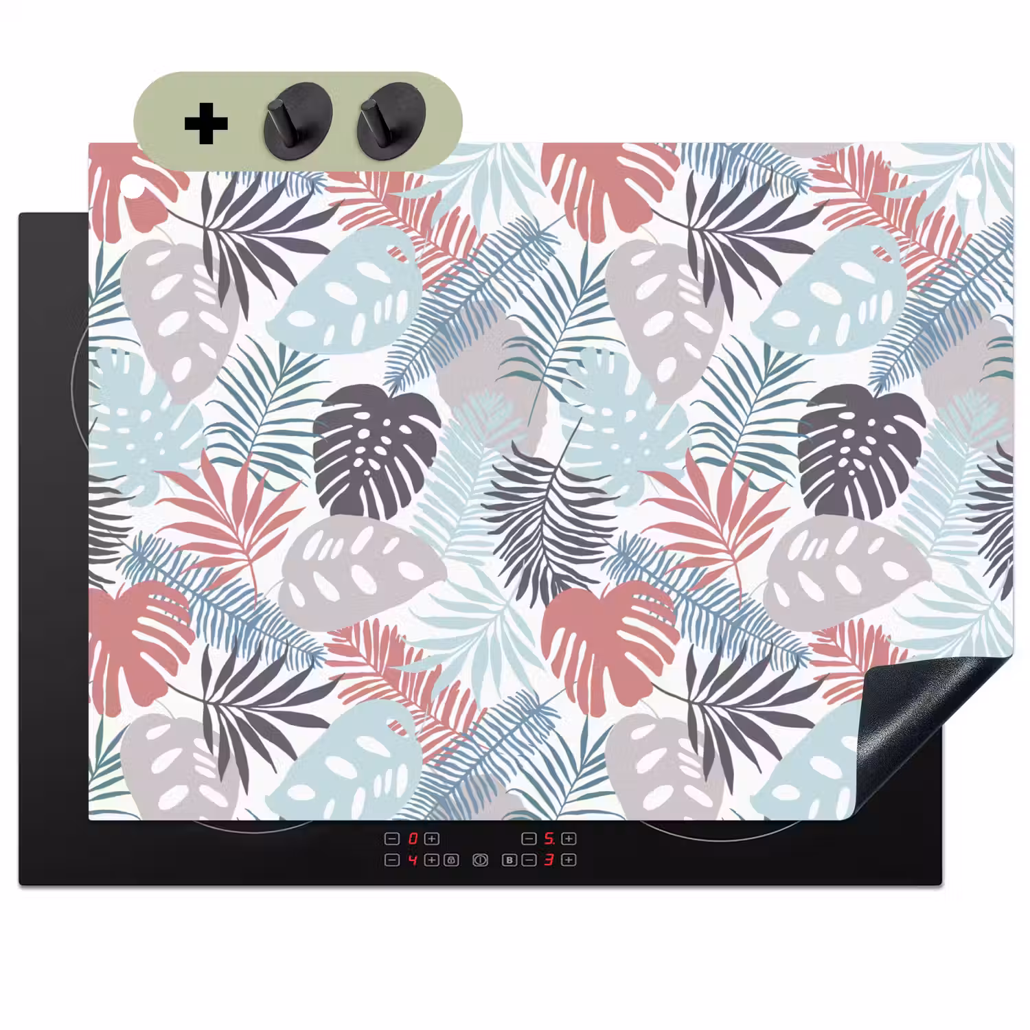 Inductie beschermer - Bladeren - Pastel - Jungle - Afdekplaat voor kookplaat Inductie beschemer met haakjes klein -3d