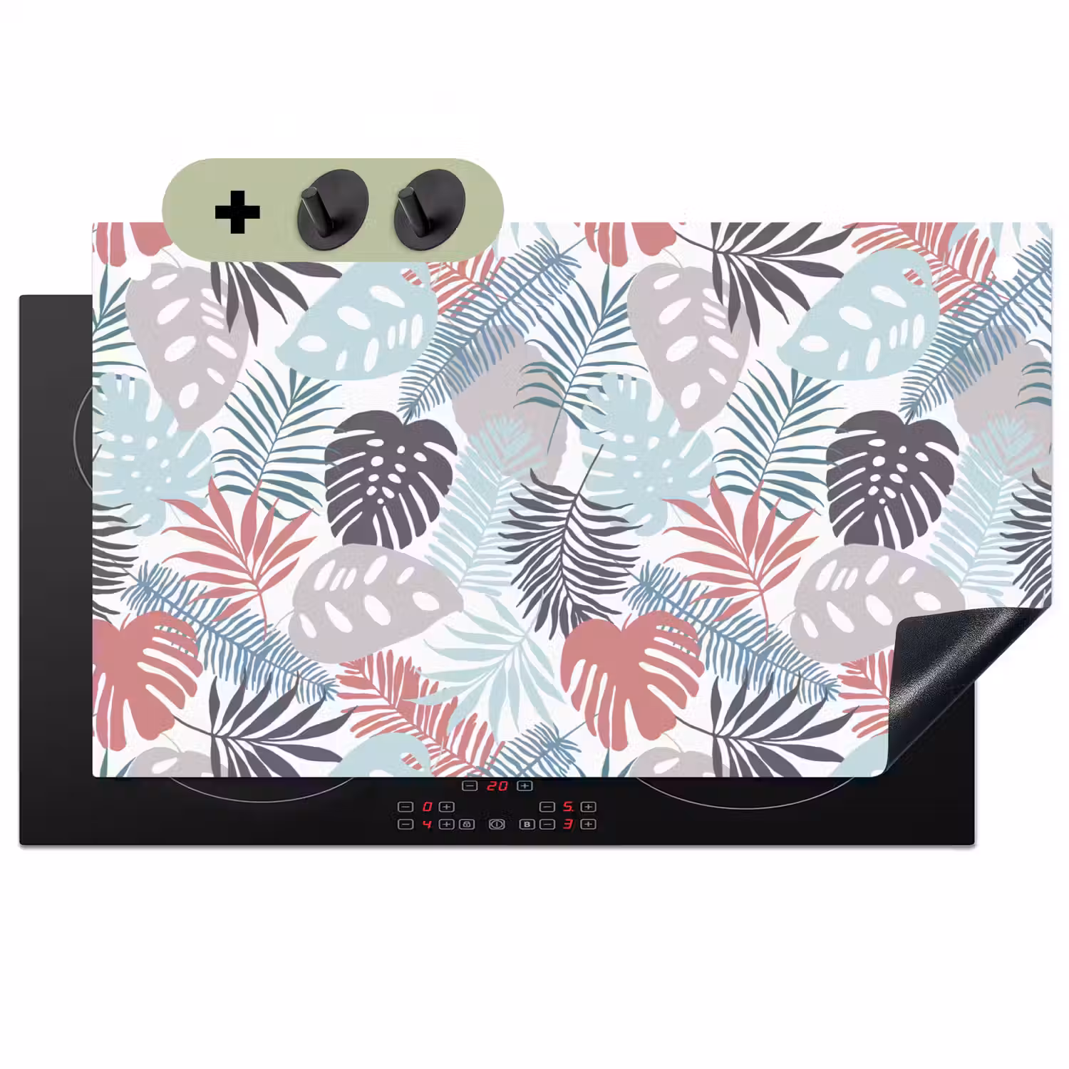 Bladeren - Tropical - Pastel - Jungle Inductie beschemer met haakjes groot -3d