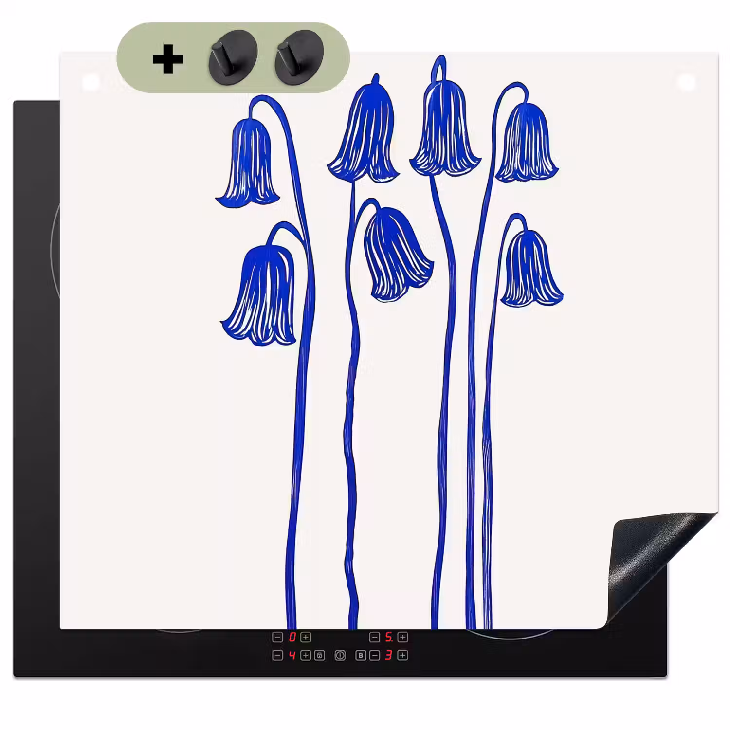 Bloemen - Blauw - Lijnen - Bloemblaadjes Inductie beschemer met haakjes middel -3d