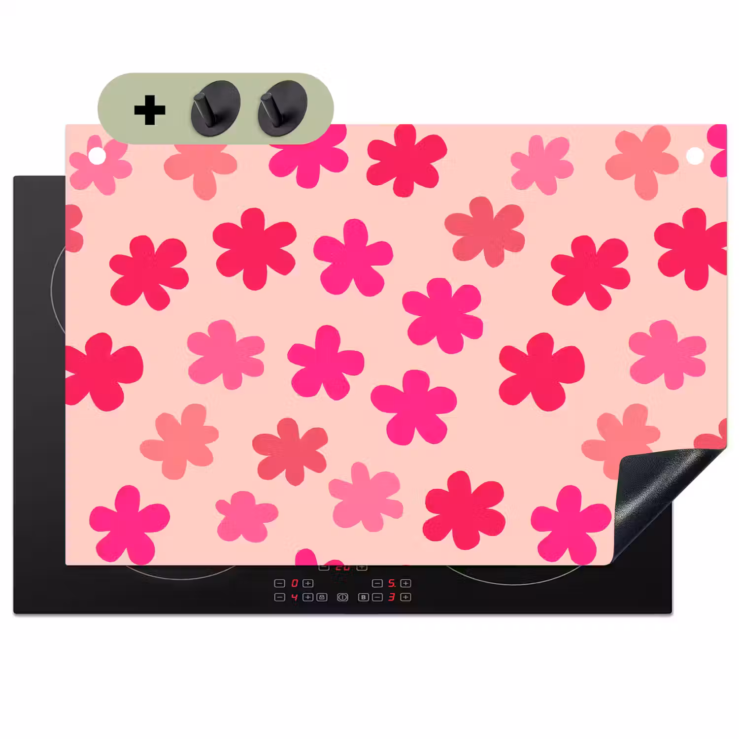 Bloemen - Patroon - Roze Inductie beschemer met haakjes klein -3d