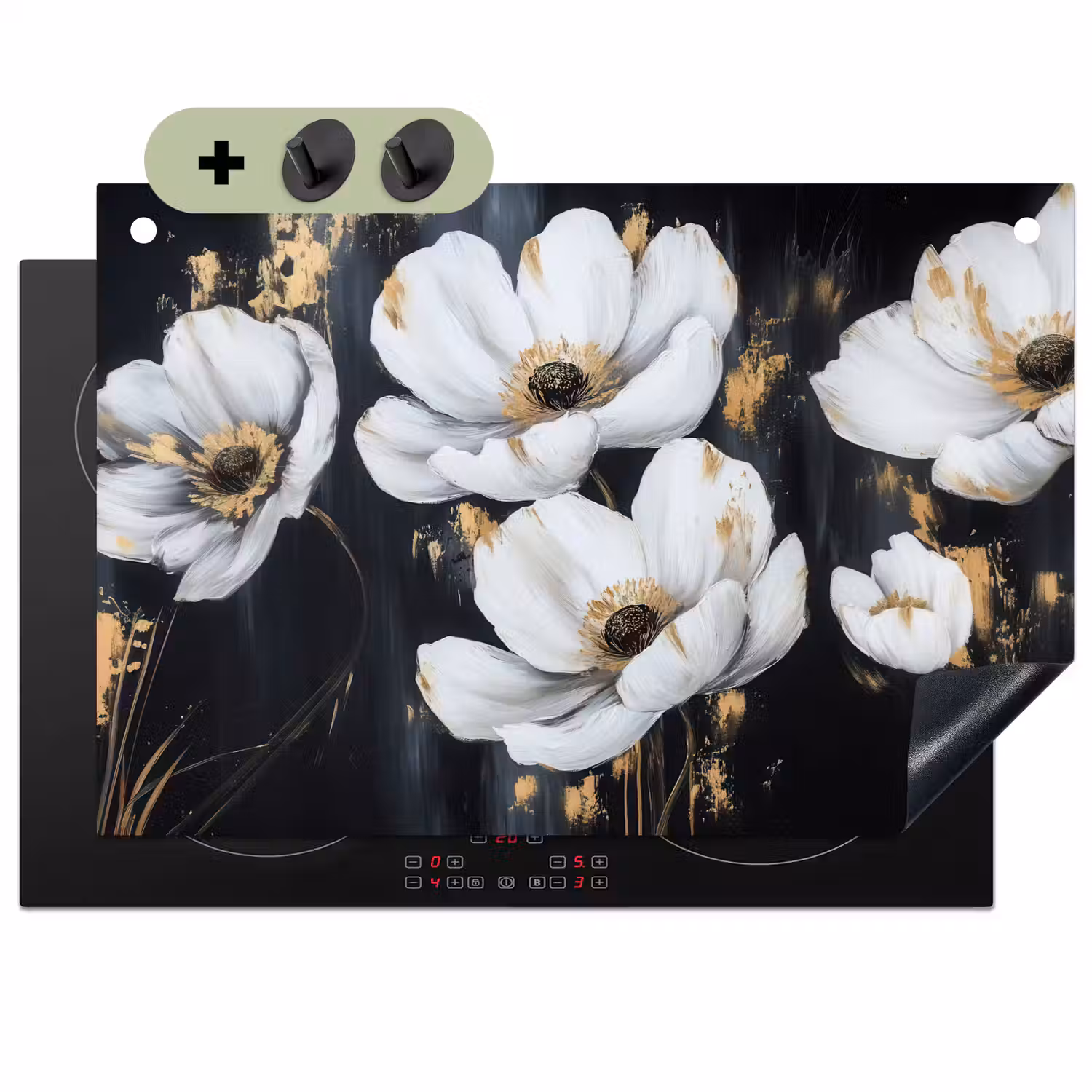 Bloemen - Wit - Abstract Inductie beschemer met haakjes klein -3d