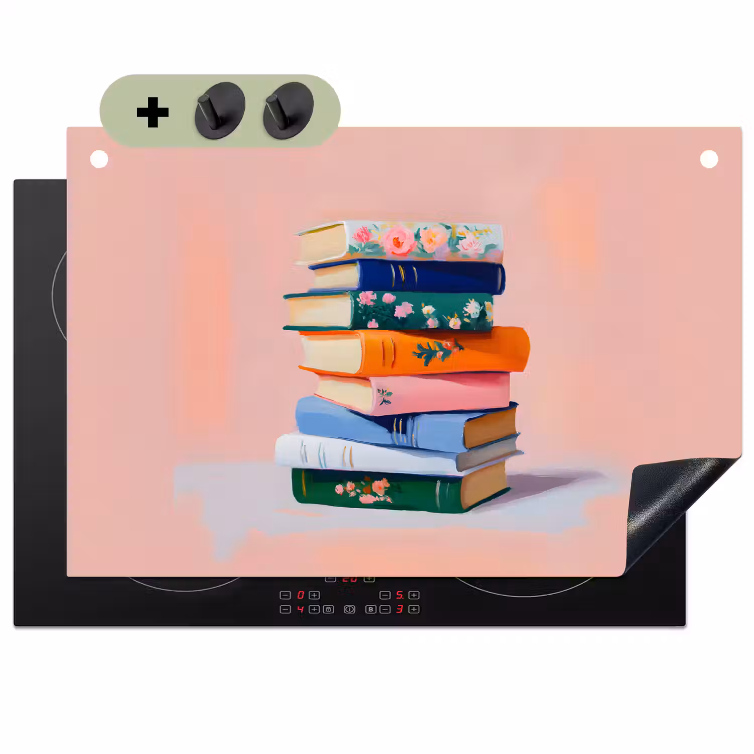 Boeken - Stapel - Kleurrijk Inductie beschemer met haakjes klein -3d