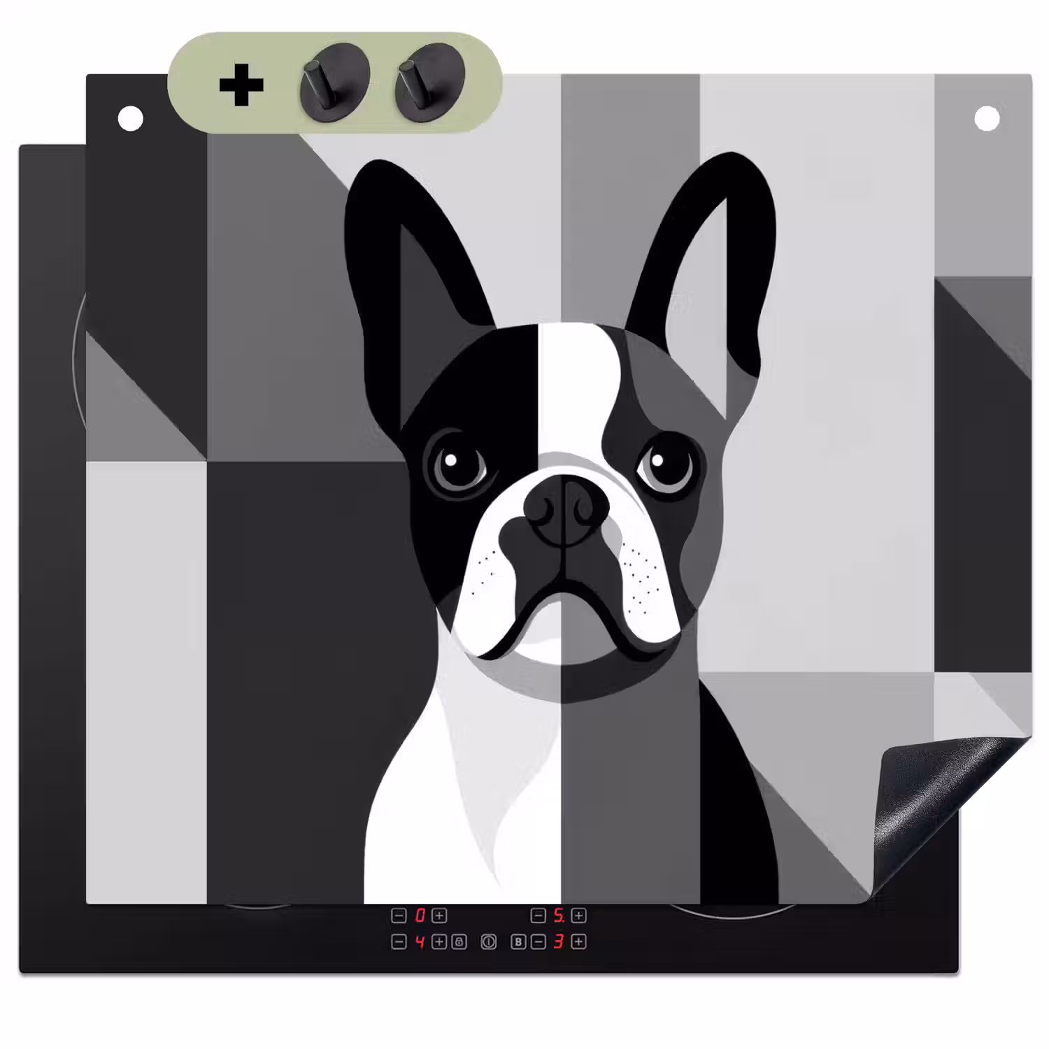 Buldog - Zwart - Abstract - Vlakken Inductie beschemer met haakjes middel -3d
