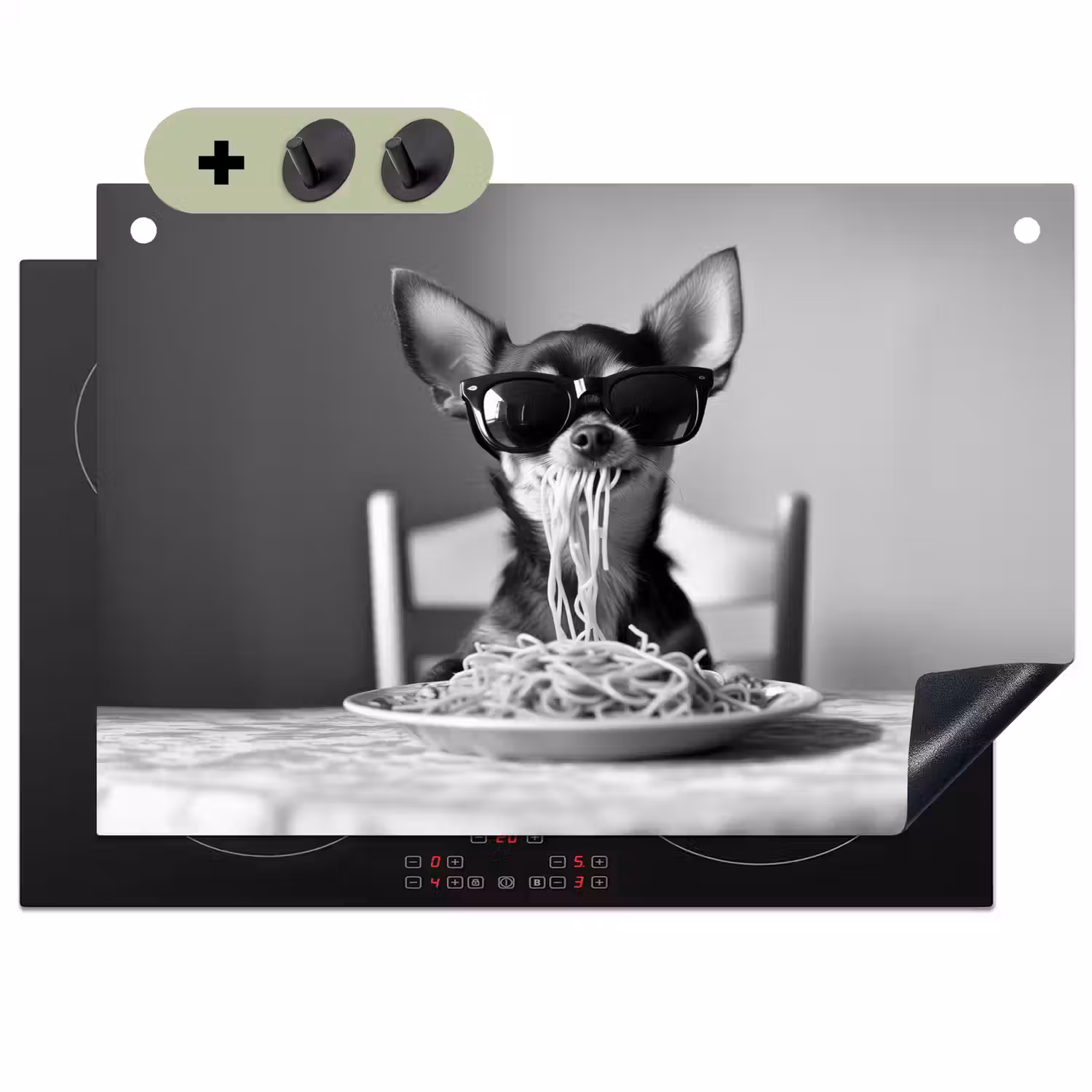 Chihuahua - Hond - Zonnebril - Humoristisch - Zwart - Wit - Spaghetti Inductie beschemer met haakjes klein -3d