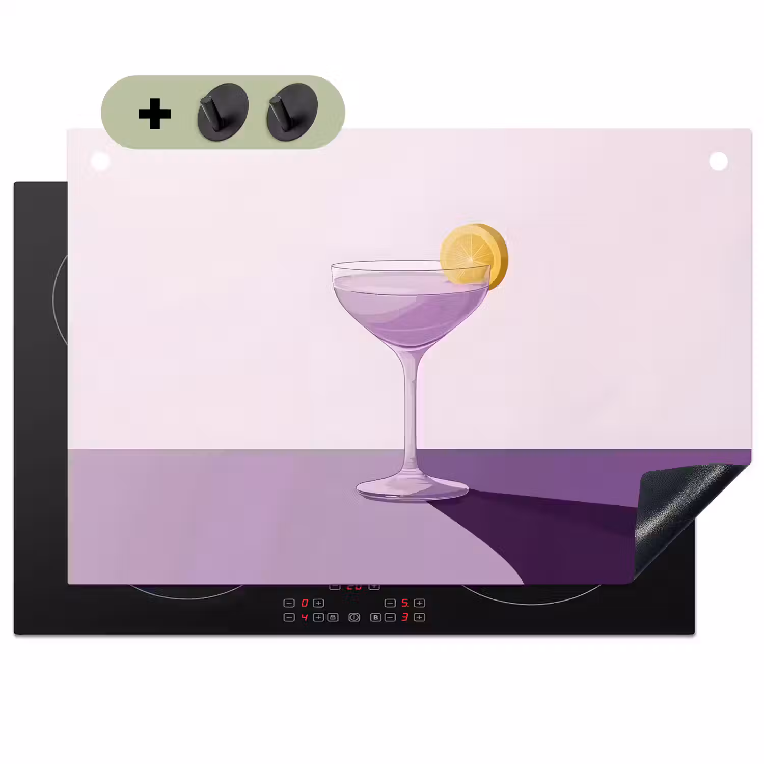 Cocktail - Paars - Minimalistisch - Citroen Inductie beschemer met haakjes klein -3d