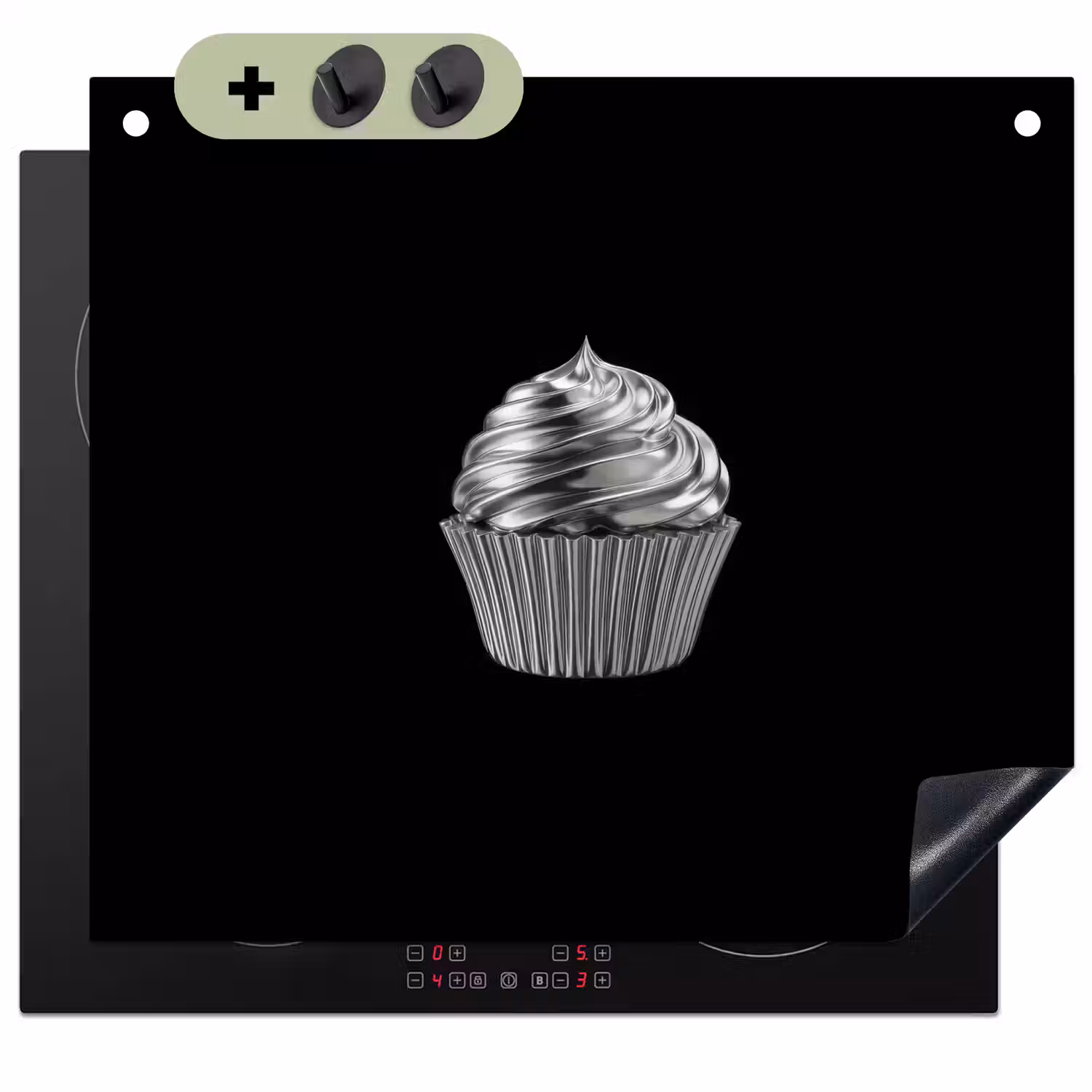 Cupcake - Luxueus - Zilver Inductie beschemer met haakjes middel -3d