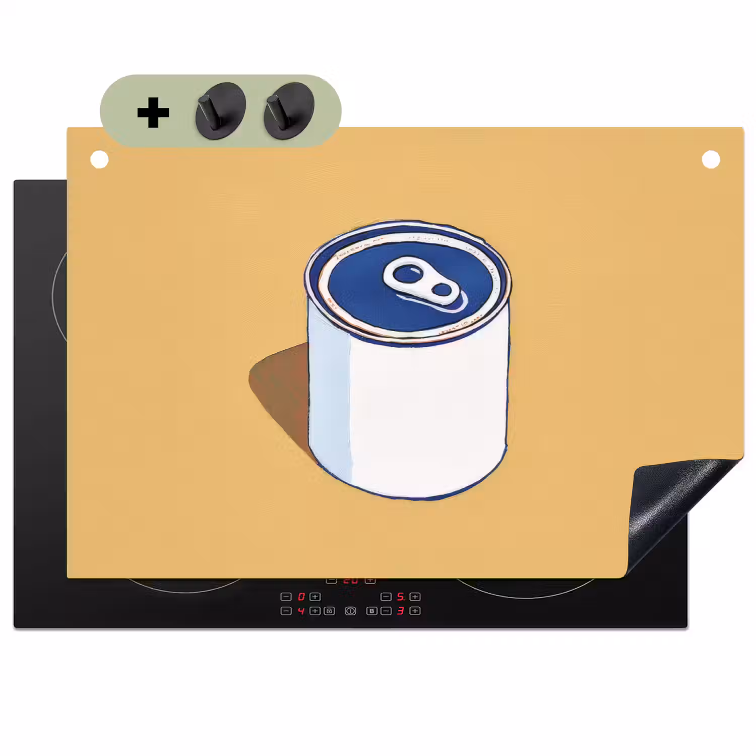 Blikje - Minimalistisch - Blauw - Illustratie Inductie beschemer met haakjes klein -3d
