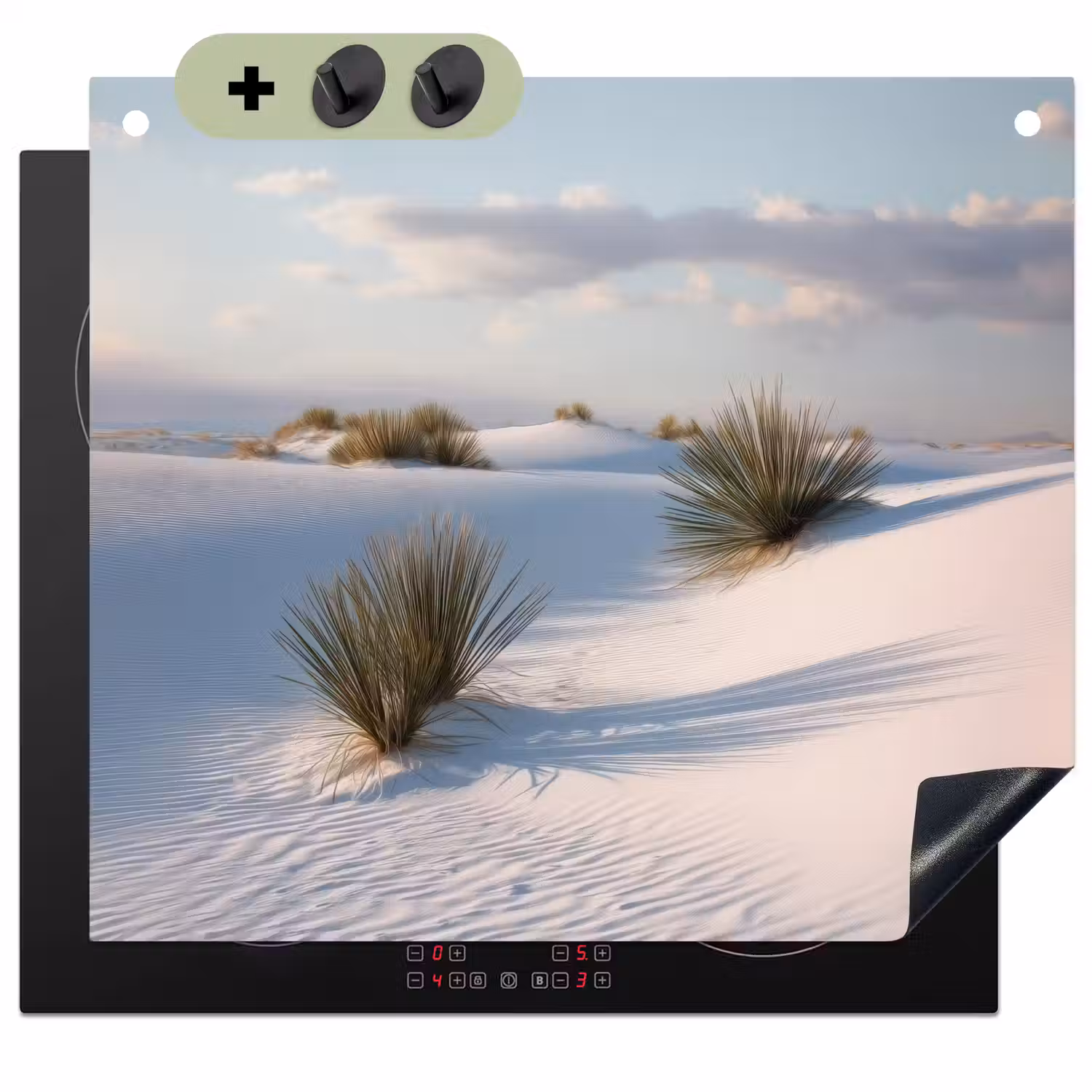 Duinen - Gras - Wolken - Beige Inductie beschemer met haakjes middel -3d
