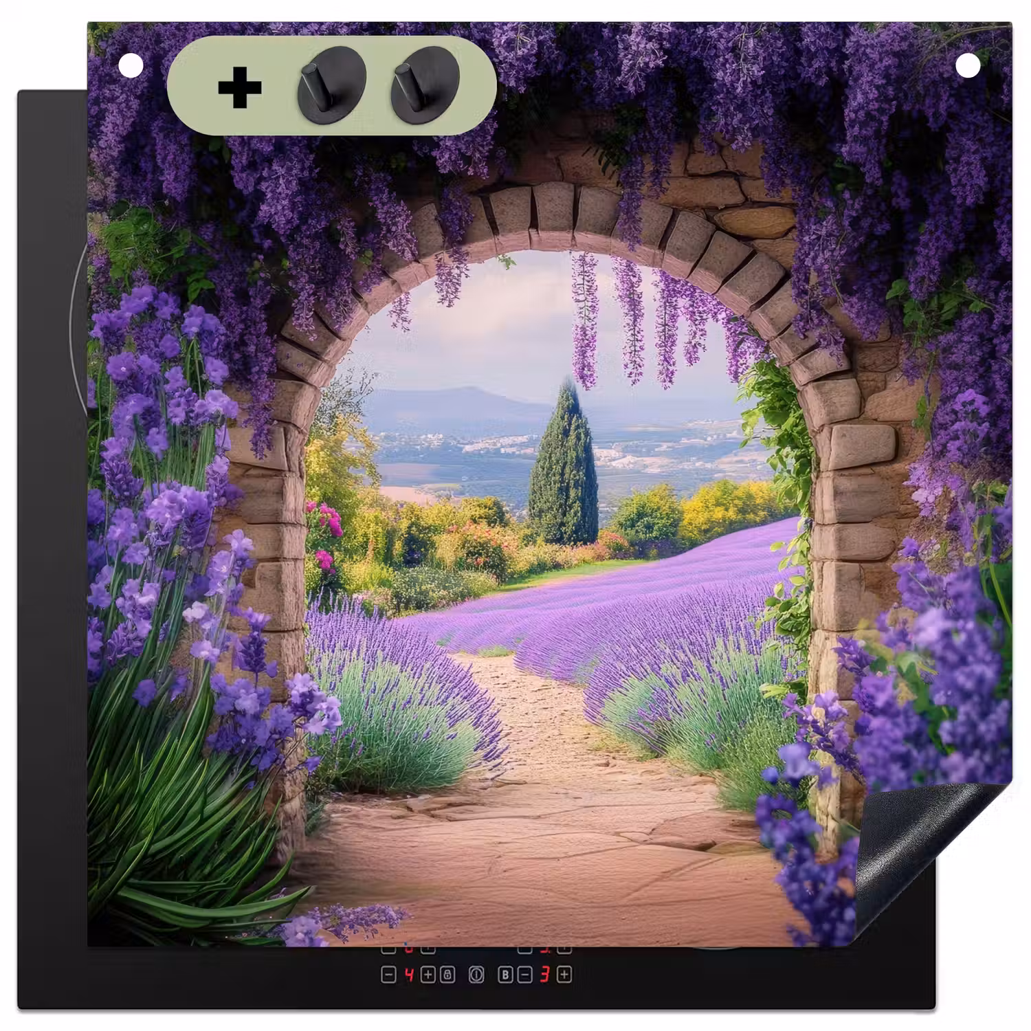 Doorkijk - Lavendel - Bloemen - Paars - Poort Inductie beschemer met haakjes middel -3d