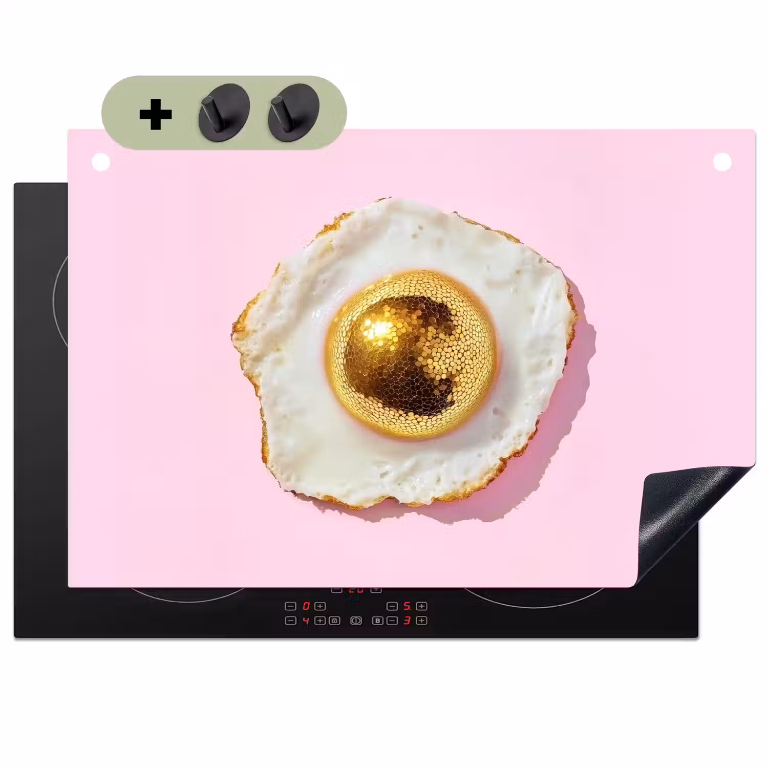 Ei - Disco - Ontbijt - Glitter Inductie beschemer met haakjes klein -3d