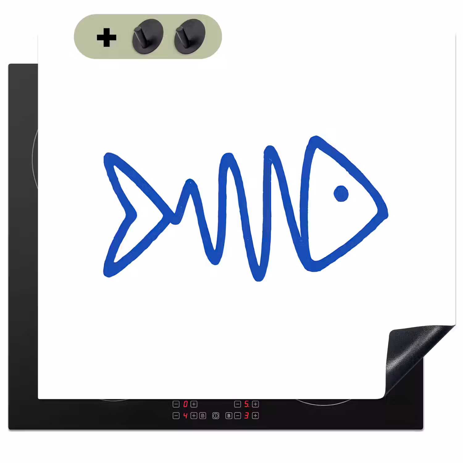 Vis - Minimalistisch - Blauw - Lijn Inductie beschemer met haakjes middel -3d