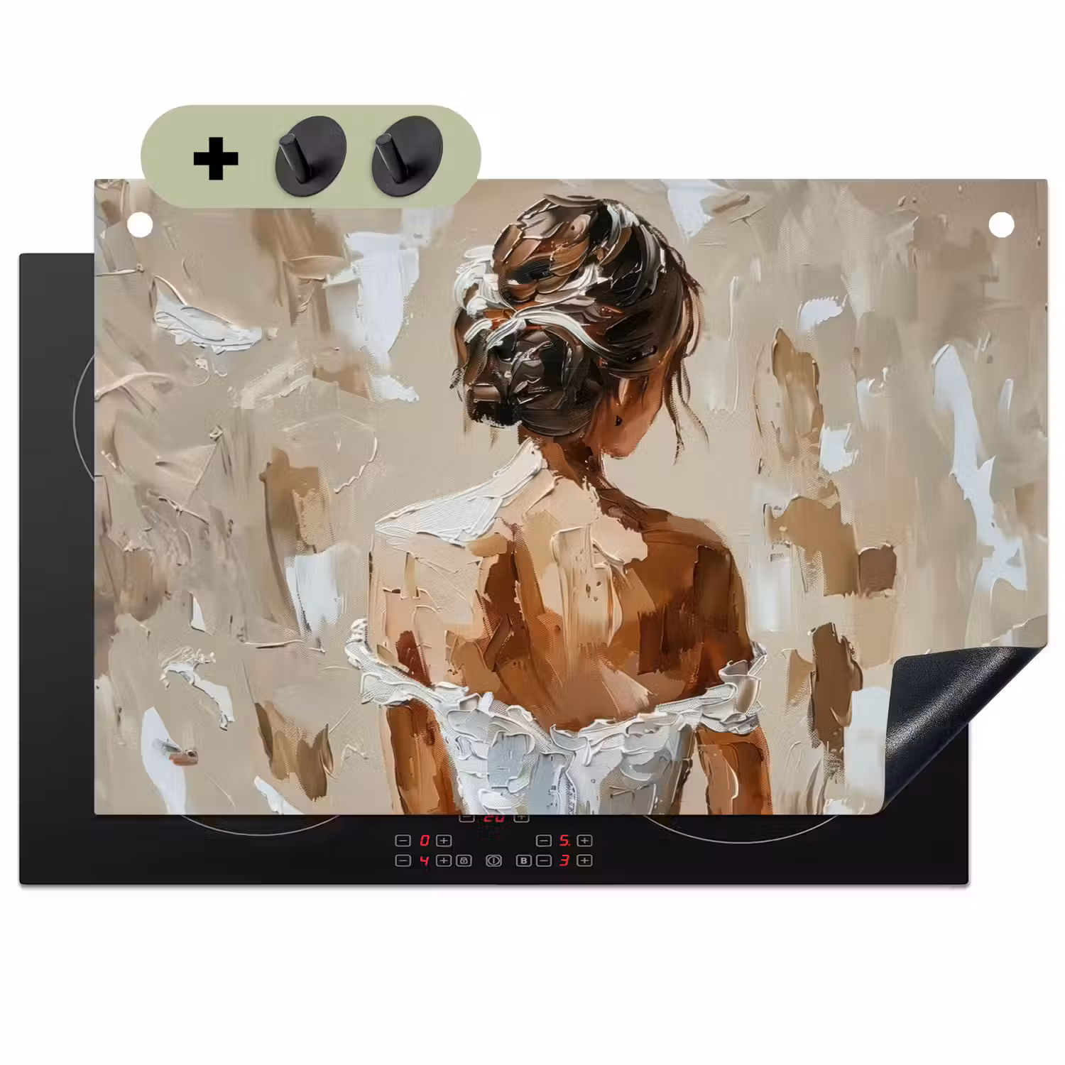 Vrouw - Verf - Abstract - Beige - Modern Inductie beschemer met haakjes klein -3d