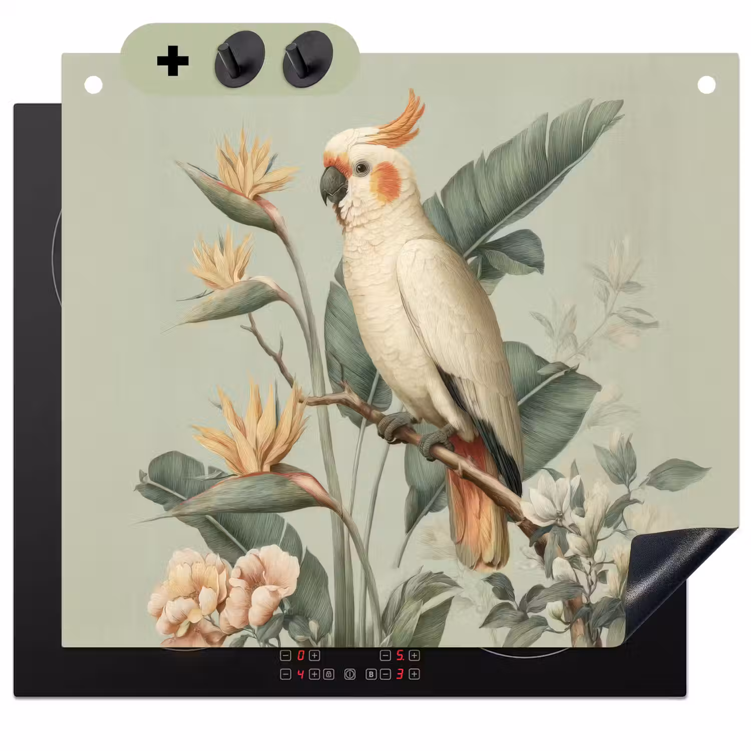 Gele kuifkaketoe - paradijsvogelbloemen - Groen Inductie beschemer met haakjes middel -3d