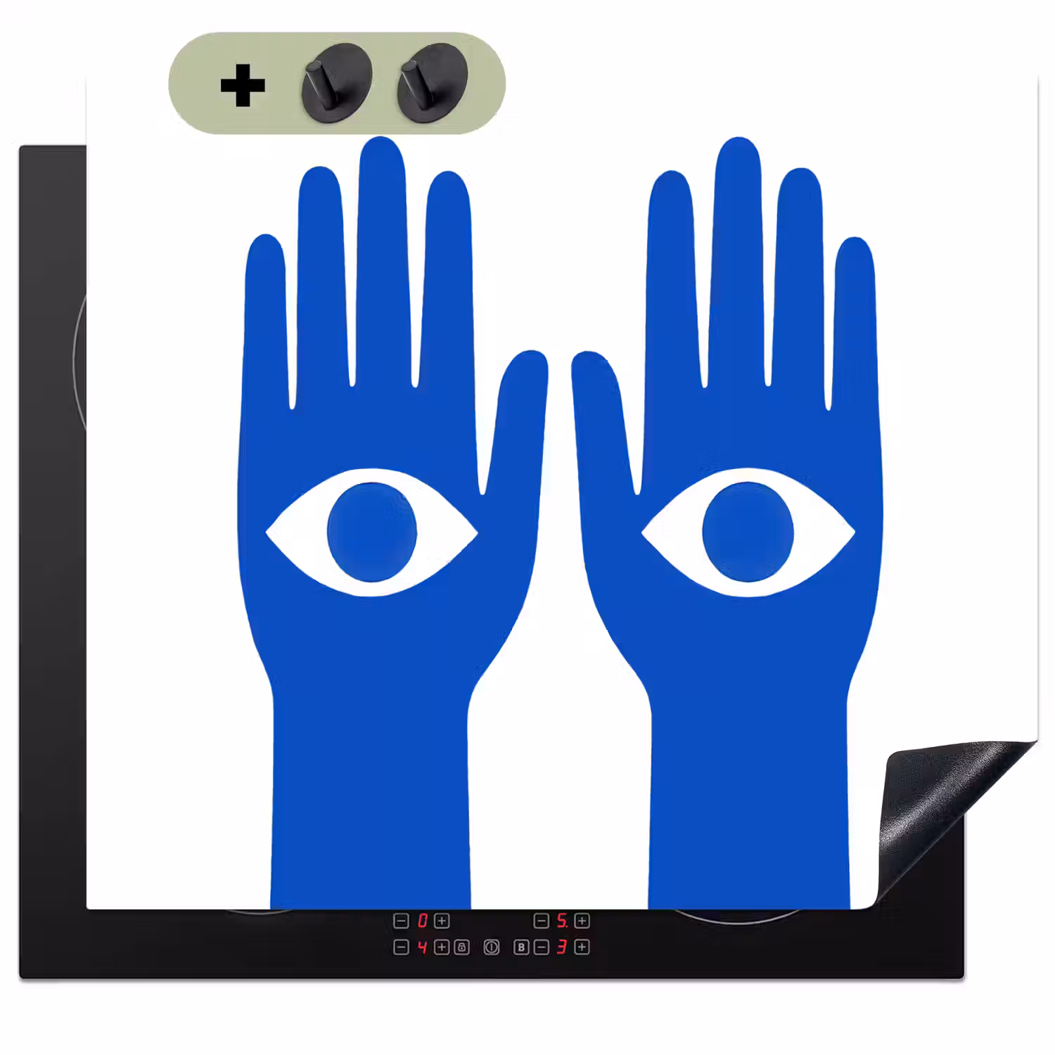 Handen - Twee - Ogen - Blauw Inductie beschemer met haakjes middel -3d