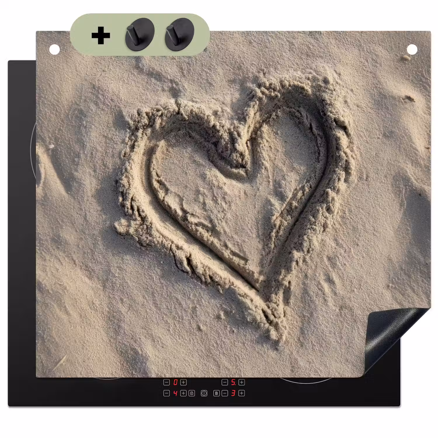 Hartvorm - Getekend - Beige - Zand Inductie beschemer met haakjes middel -3d
