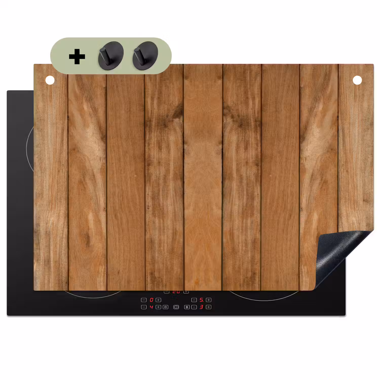 Hout - Naturel - Planken - Structuur Inductie beschemer met haakjes klein -3d