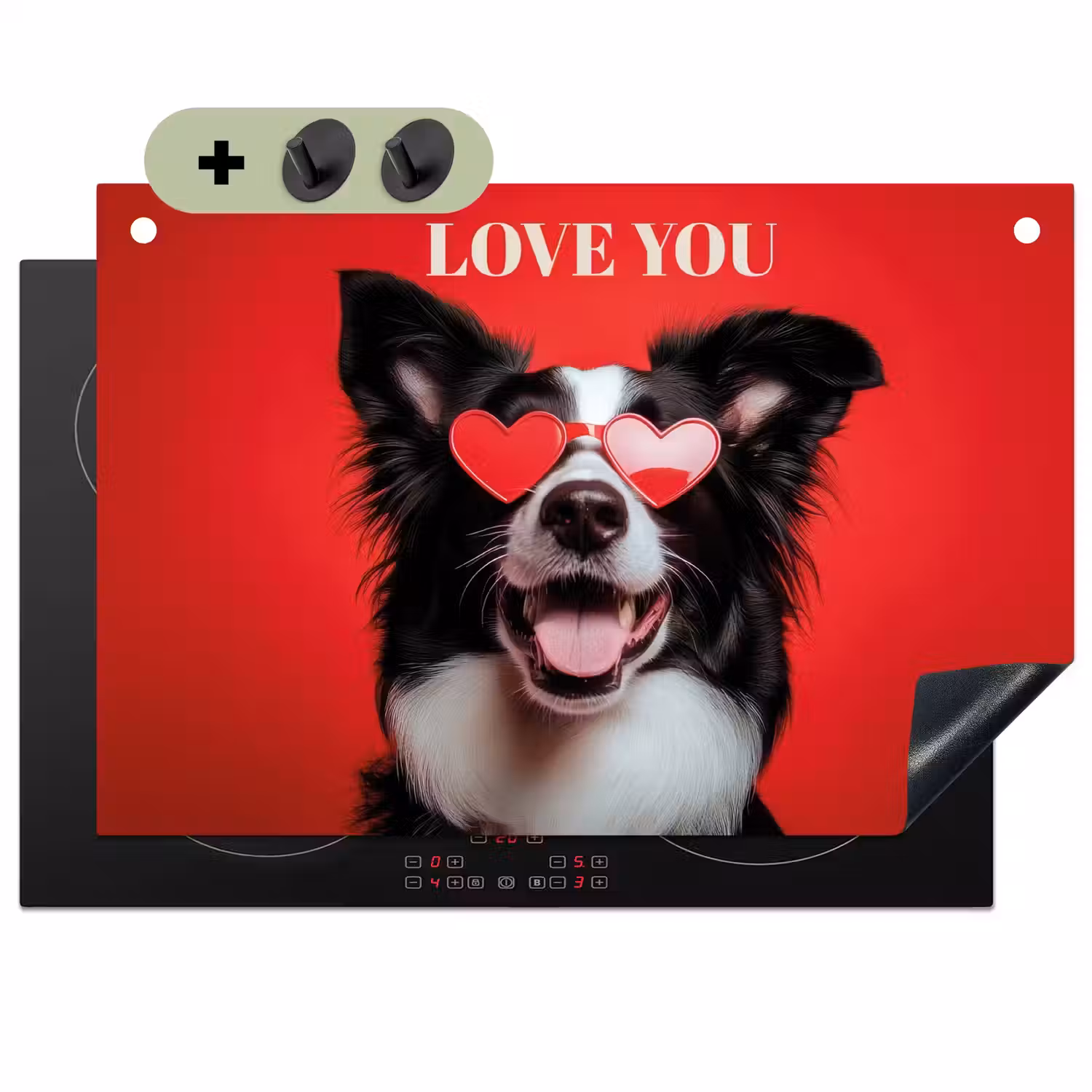 Hond - Hartjesbril - Loveyou - Rood Inductie beschemer met haakjes klein -3d