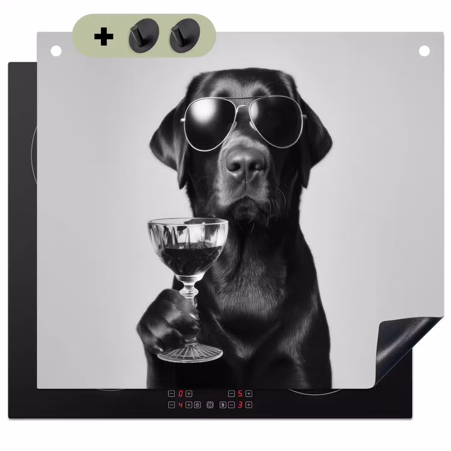 Hond - Zwart - Wijnglas - Zonnebril Inductie beschemer met haakjes middel -3d