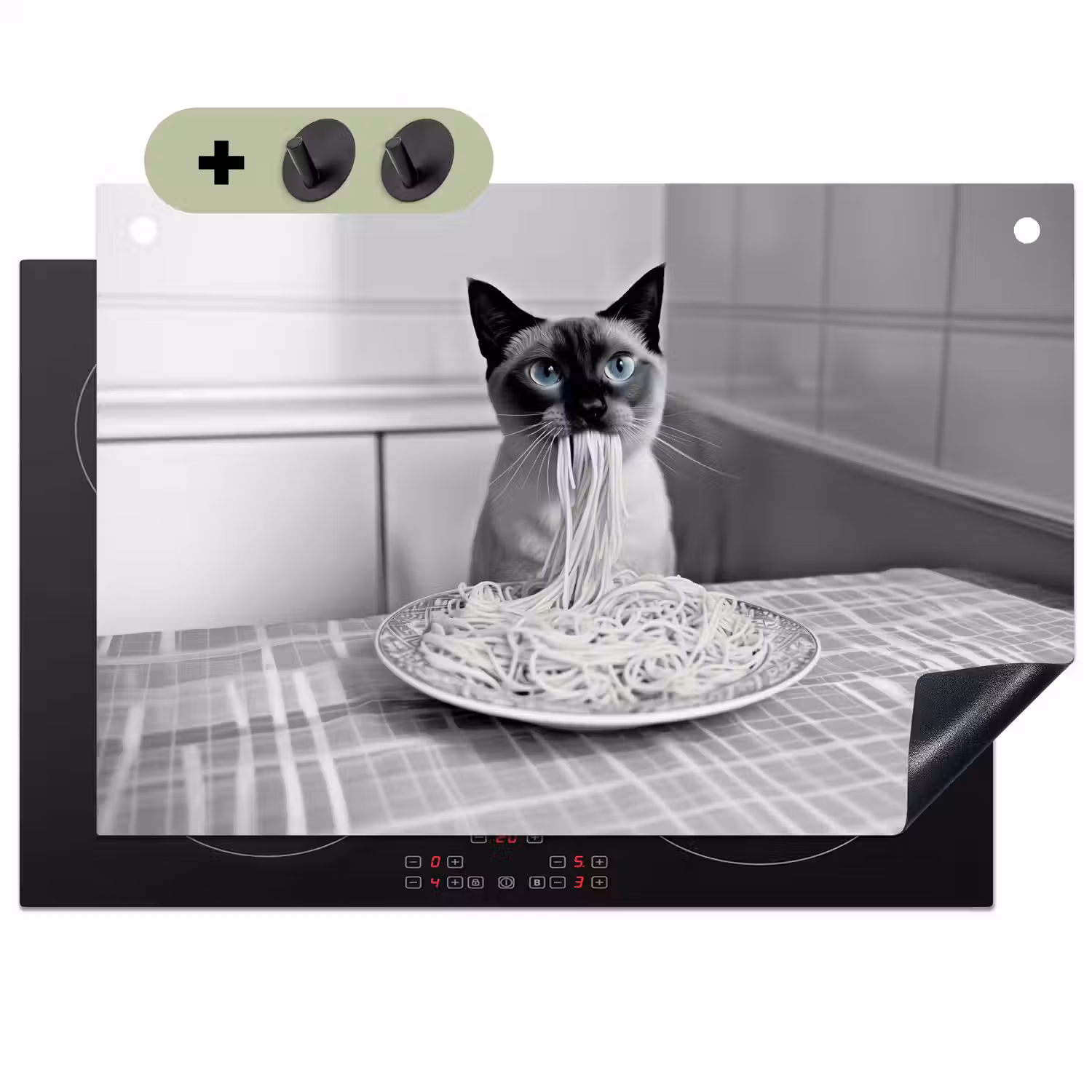 Kat - Siamees - Zwart Wit - Schattig - Dieren Inductie beschemer met haakjes klein -3d