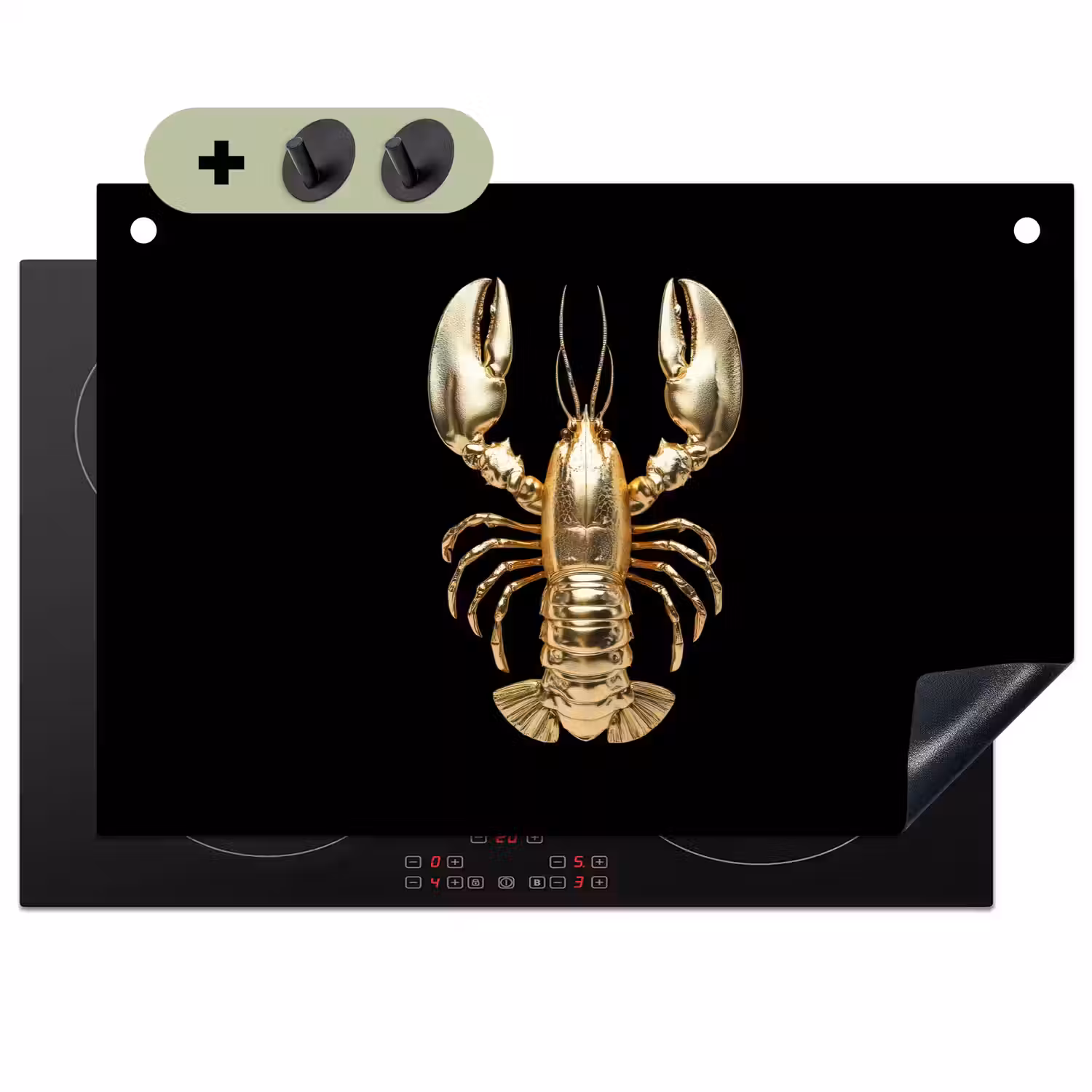 Kreeft - Goud - Textuur - Zwart Inductie beschemer met haakjes klein -3d