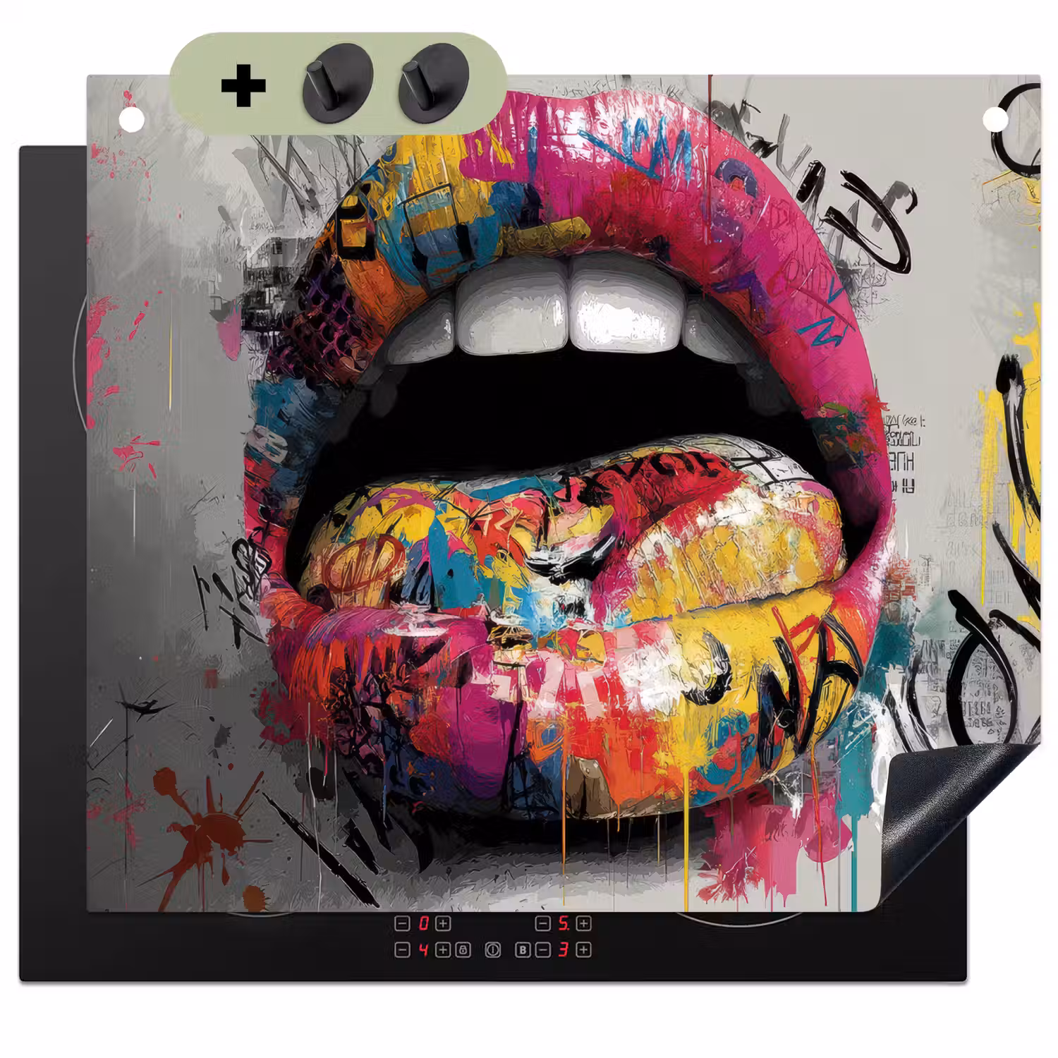 Lippen - Graffiti - Expressief Inductie beschemer met haakjes middel -3d
