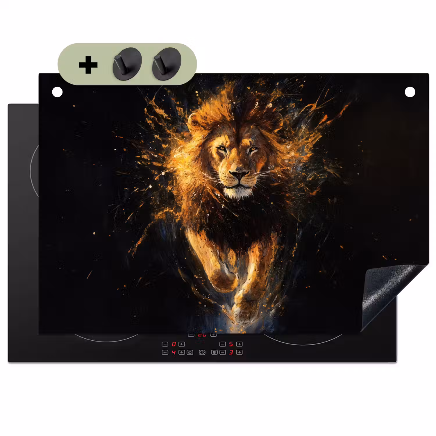 Leeuw - Zwart - Oranje - Verf Inductie beschemer met haakjes klein -3d
