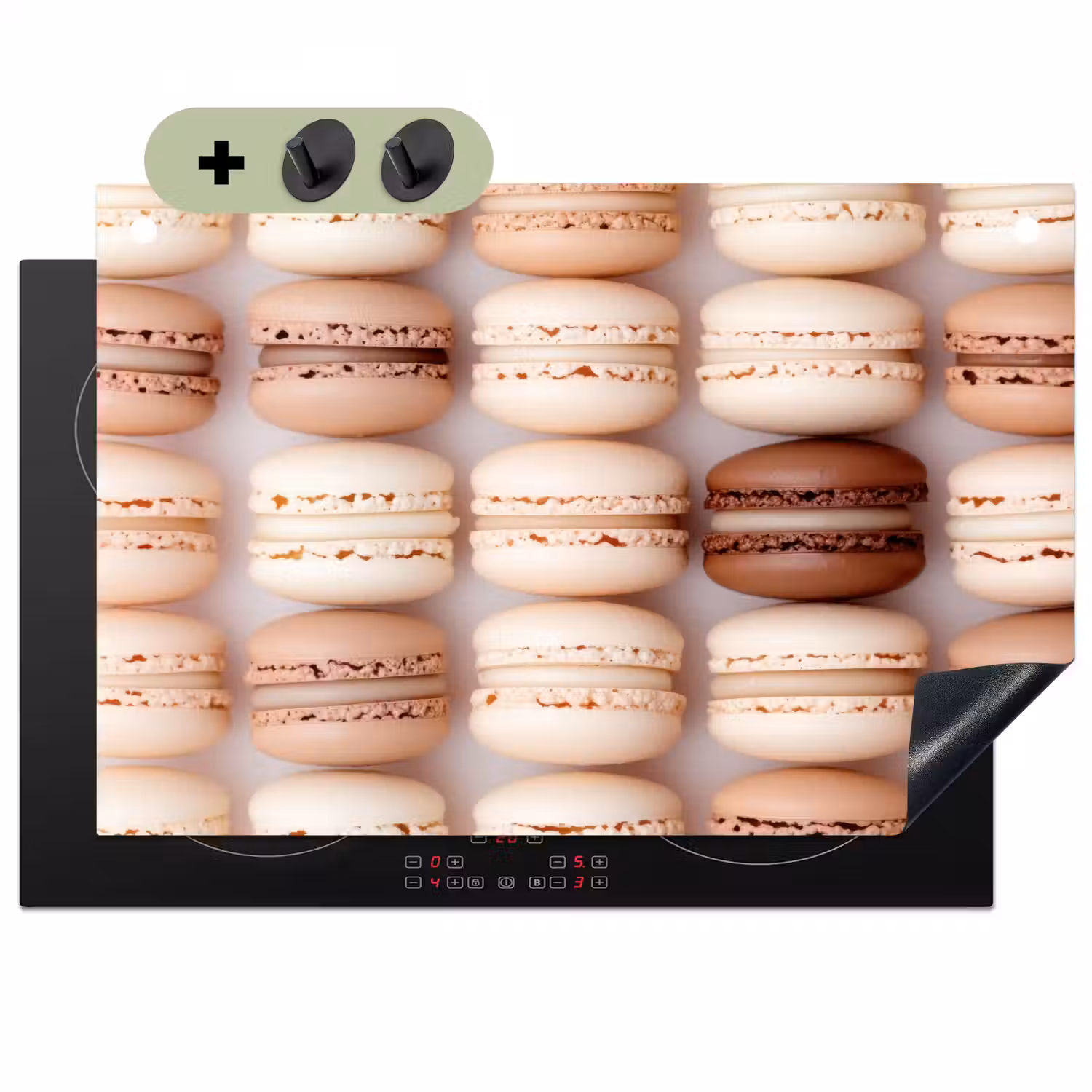 Macarons - Beige - Bruin Inductie beschemer met haakjes klein -3d