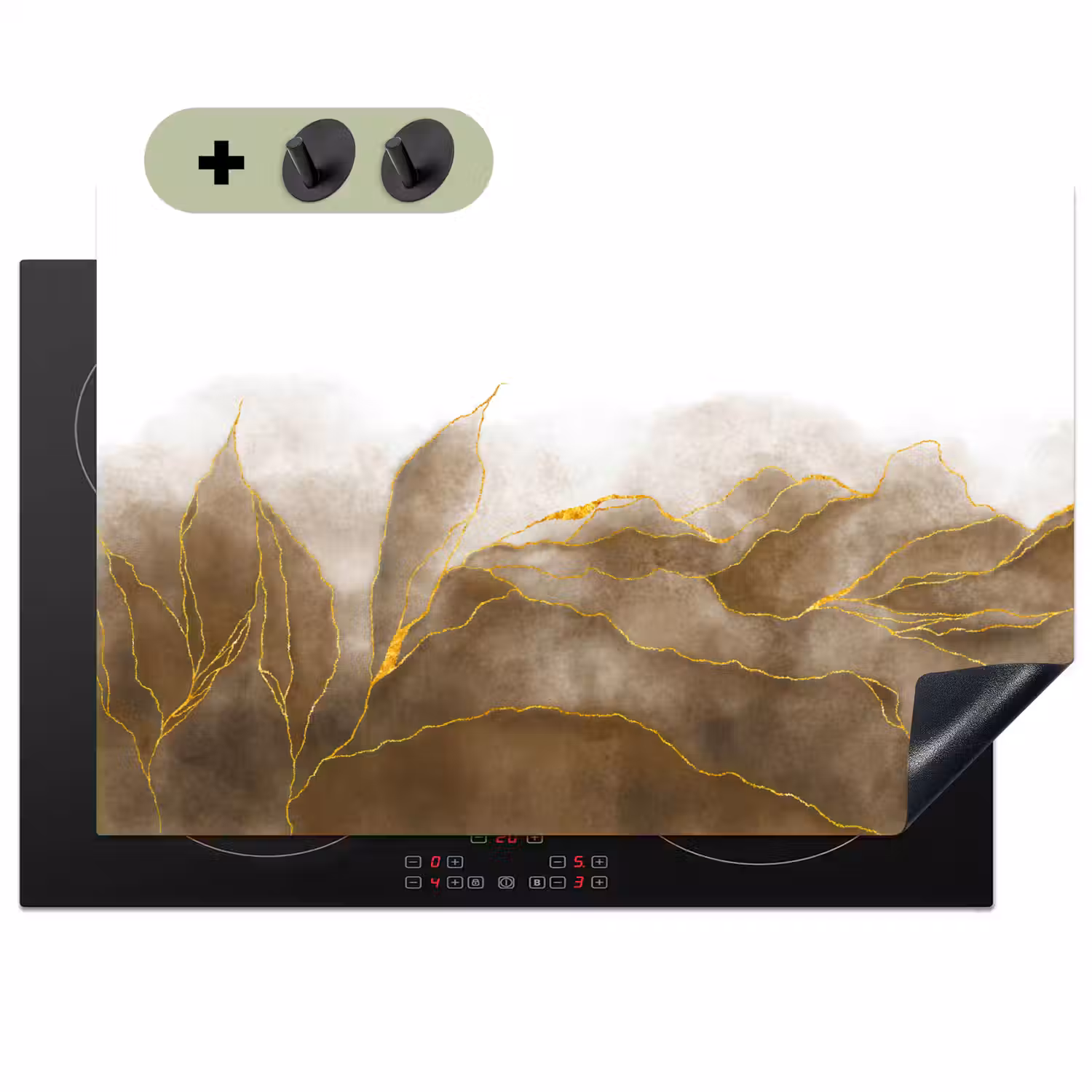 Marmer - Goud - Bruin - Textuur - Marmerlook Inductie beschemer met haakjes klein -3d