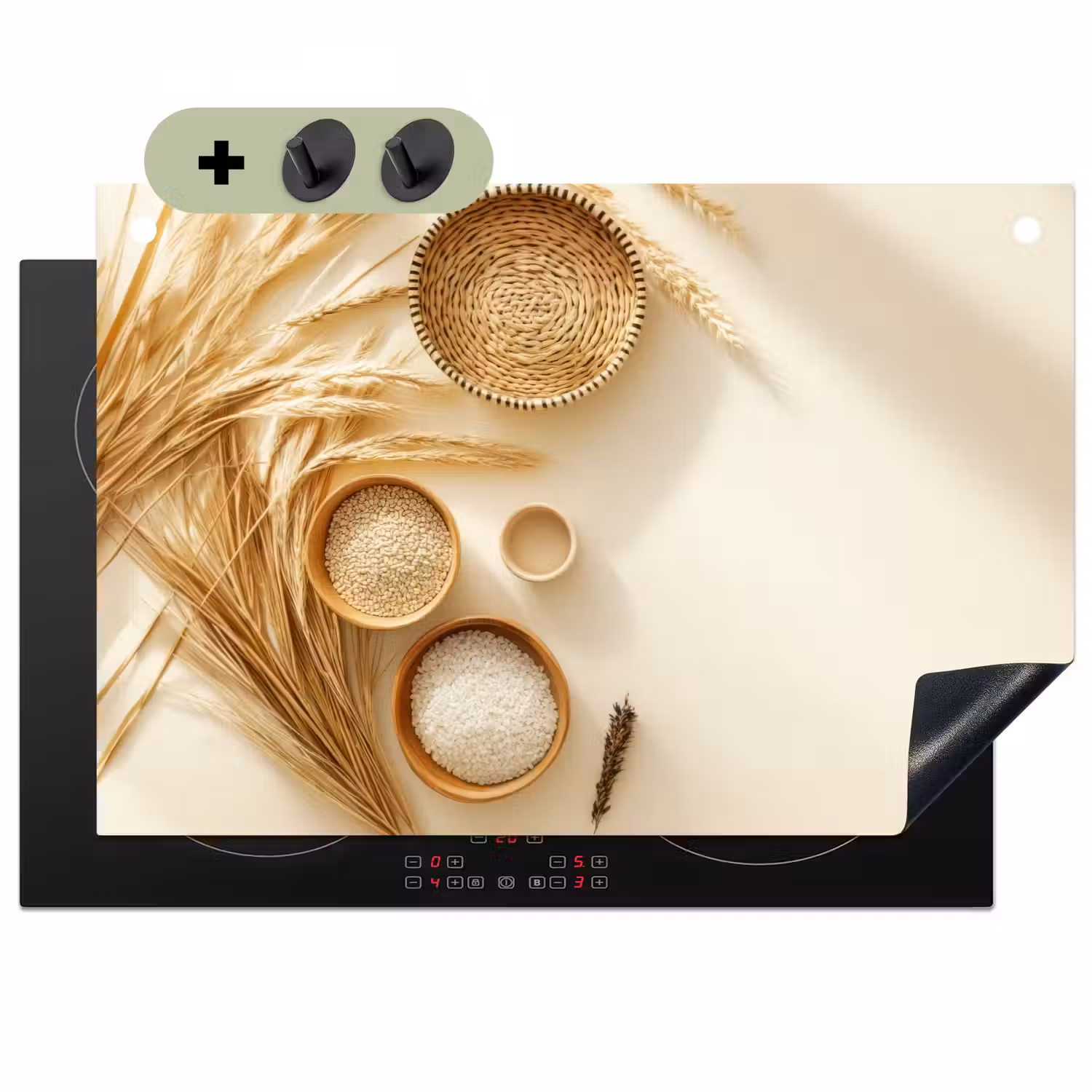 Granen - Hout - Kom - Beige Inductie beschemer met haakjes klein -3d