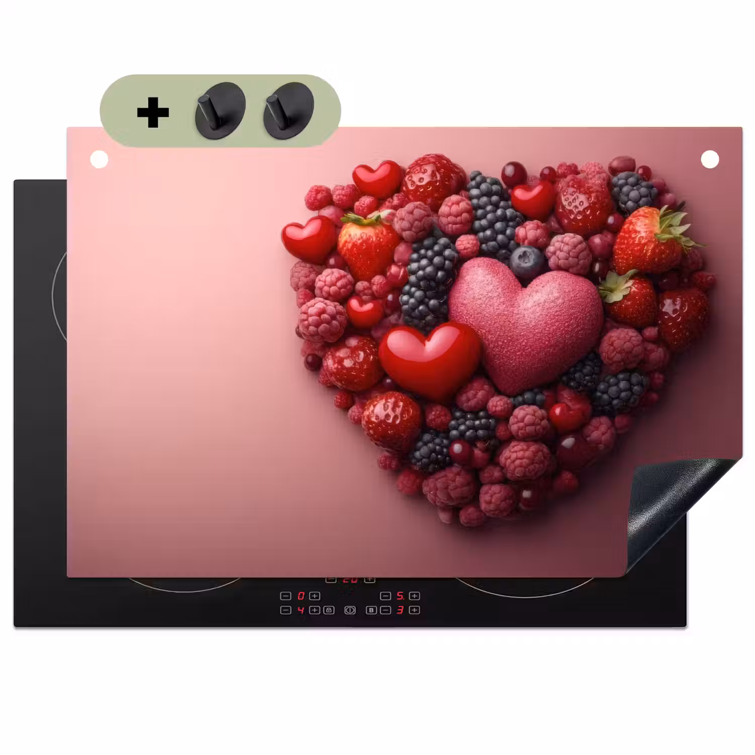 Fruit - Hartjes - Aardbeien - Frambozen - Bosbessen Inductie beschemer met haakjes klein -3d