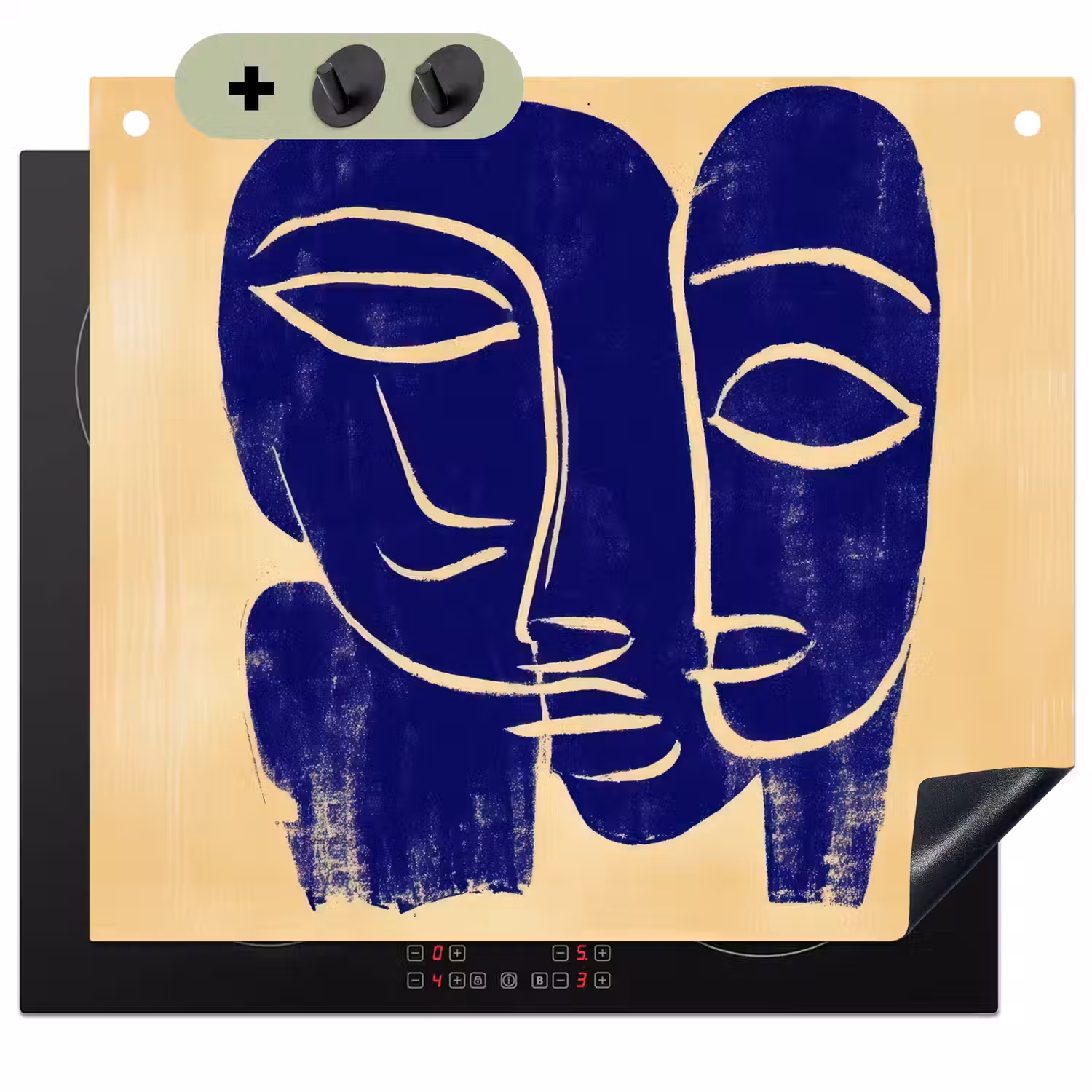 Okergeel - Blauw - Eenvoudige lijnen Inductie beschemer met haakjes middel -3d