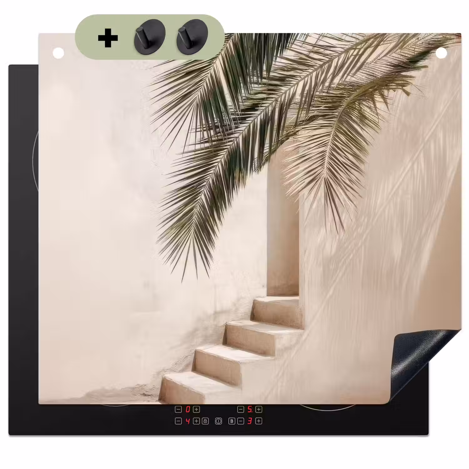 Palmboom - Schaduw - Trap - Beige Inductie beschemer met haakjes middel -3d