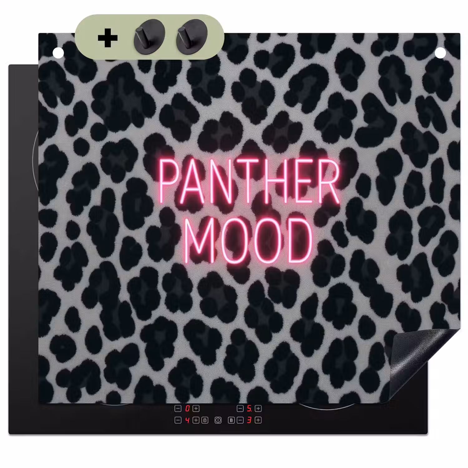 Panterprint - Zwart - Neonletters - Roze Inductie beschemer met haakjes middel -3d