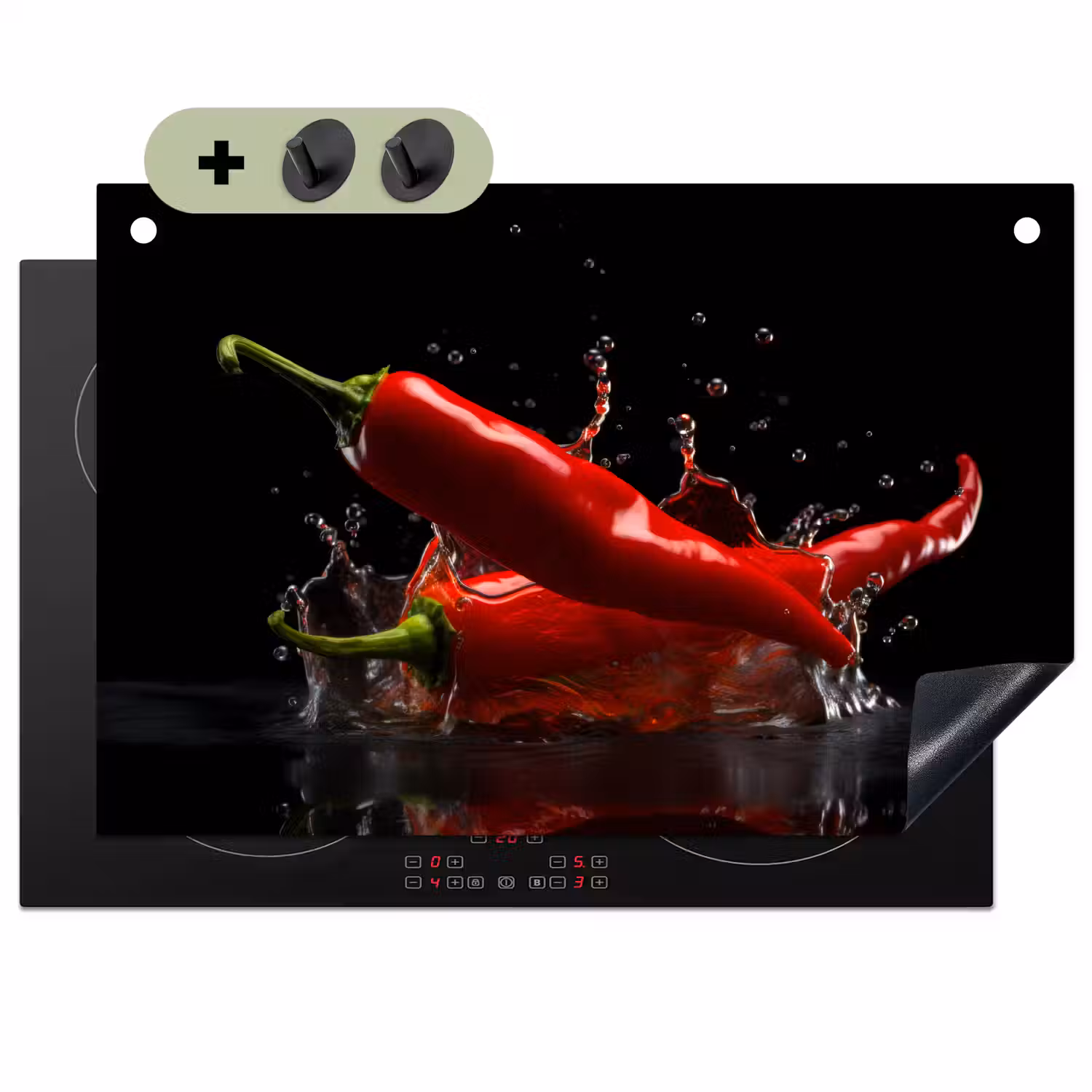 Peper - Rood - Zwart - Water - Groente Inductie beschemer met haakjes klein -3d