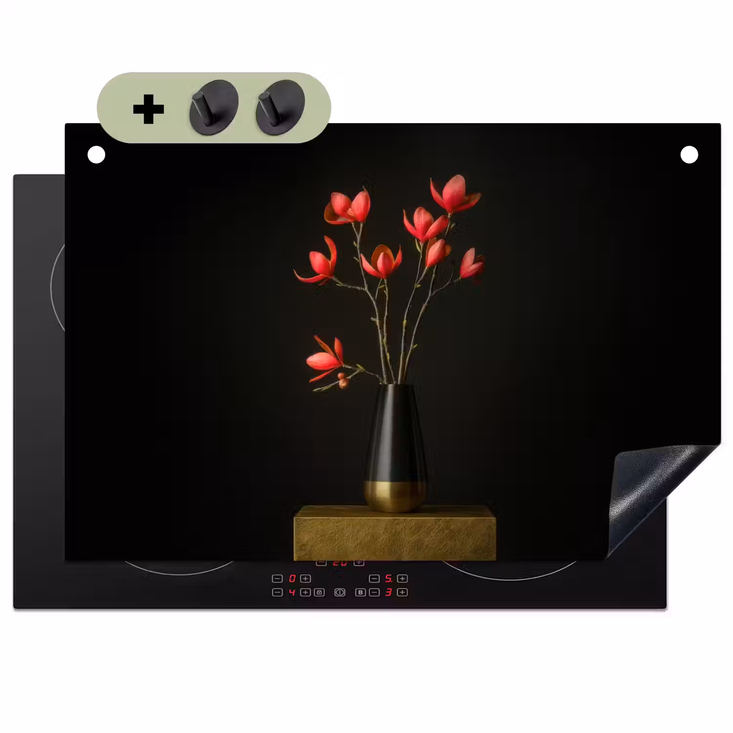 Rode - Bloemen - Vaas Inductie beschemer met haakjes klein -3d