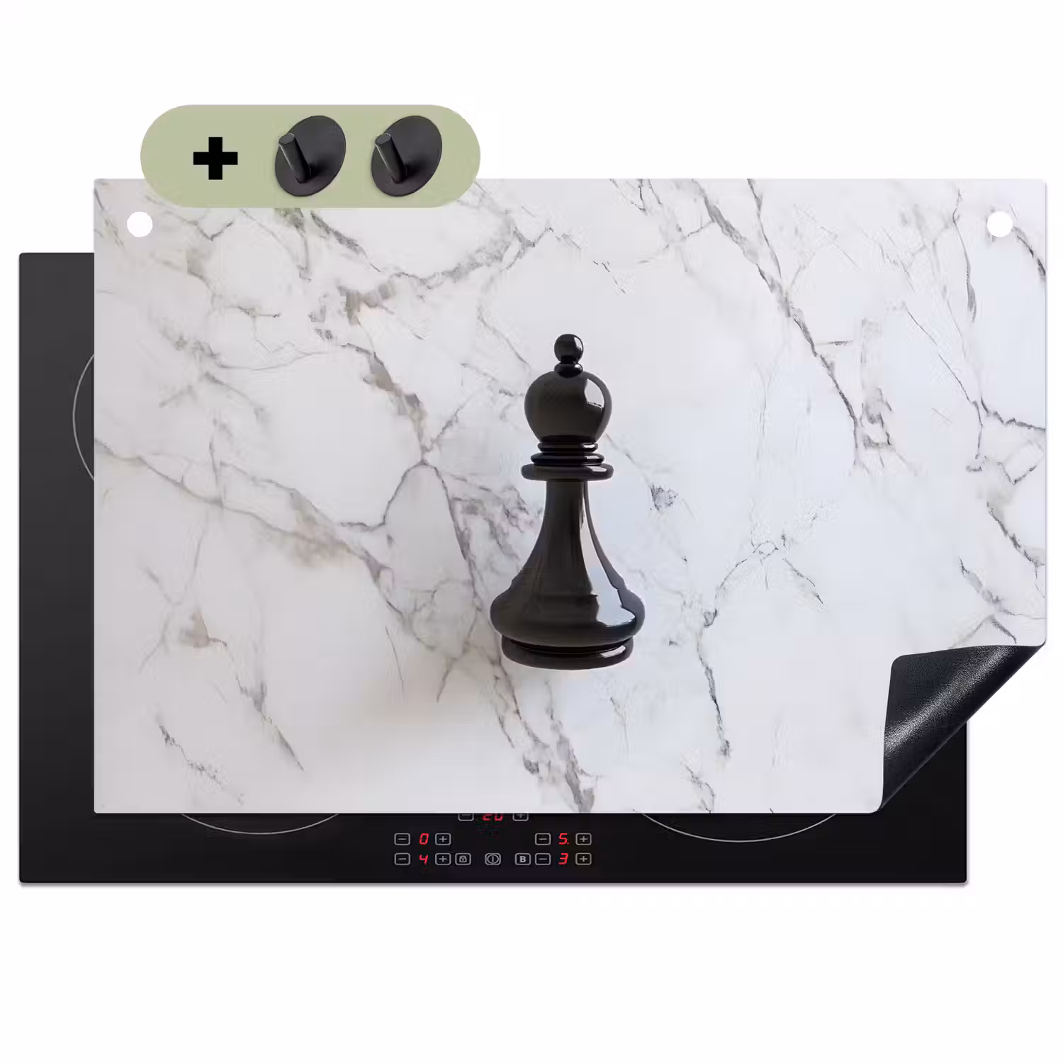 Schaakstuk - Loper - Zwart - Marmer Inductie beschemer met haakjes klein -3d