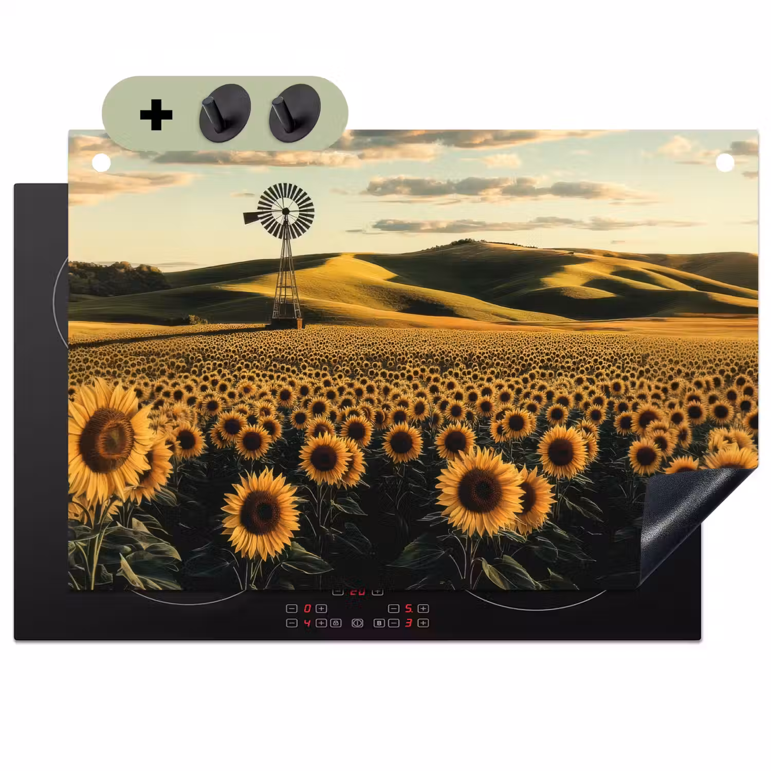 Zonnebloem - Veld - Windmolen Inductie beschemer met haakjes klein -3d