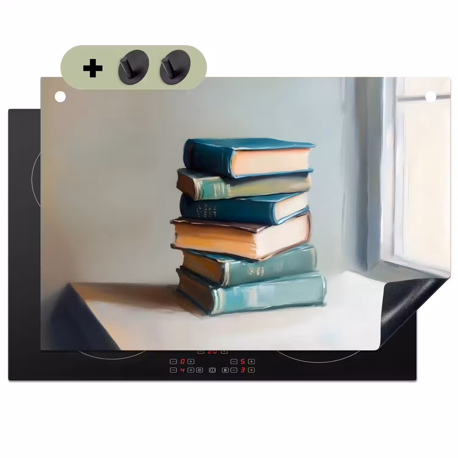 Stapel - Boeken - Groen - Daglicht Inductie beschemer met haakjes klein -3d