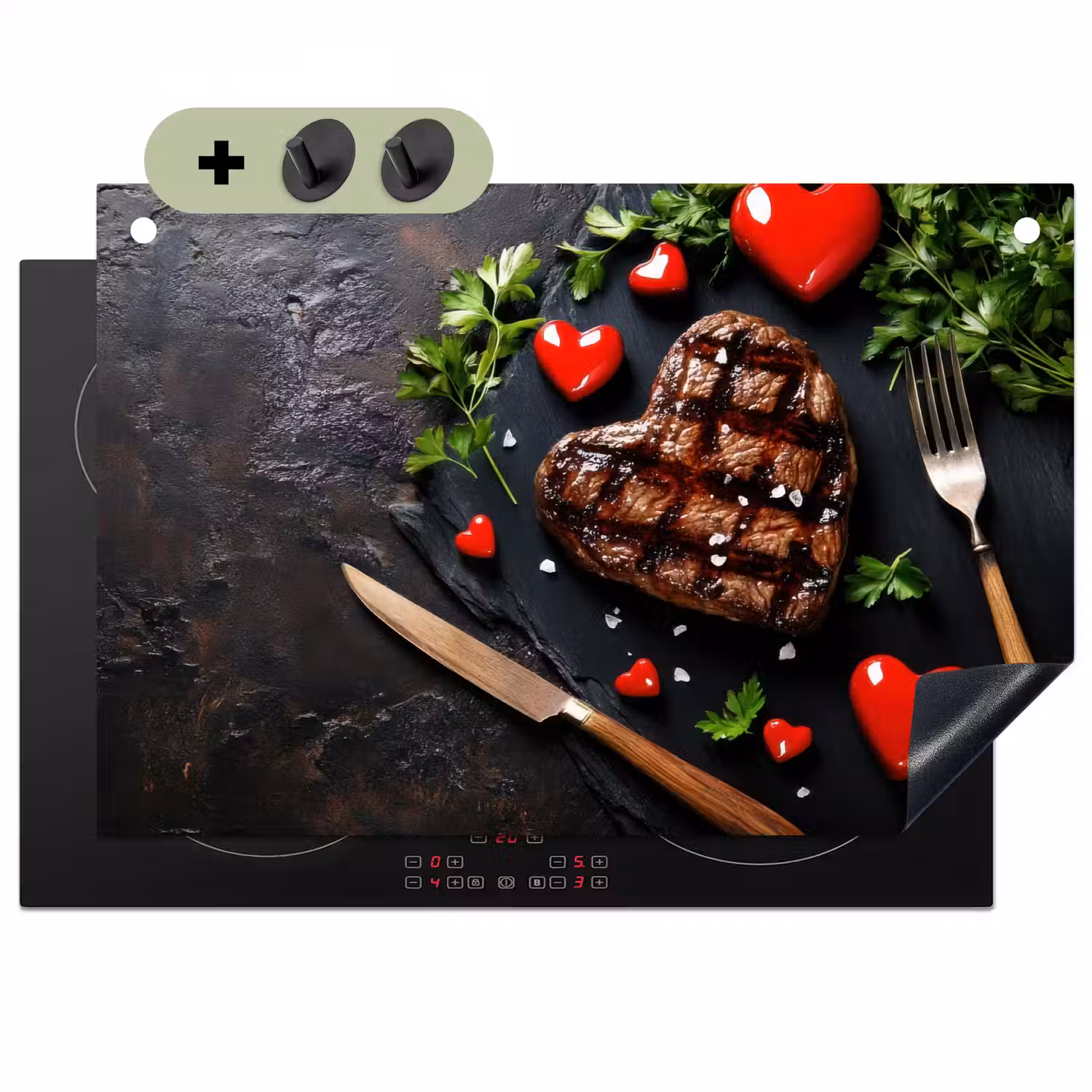 Steak - Hart - Bestek Inductie beschemer met haakjes klein -3d