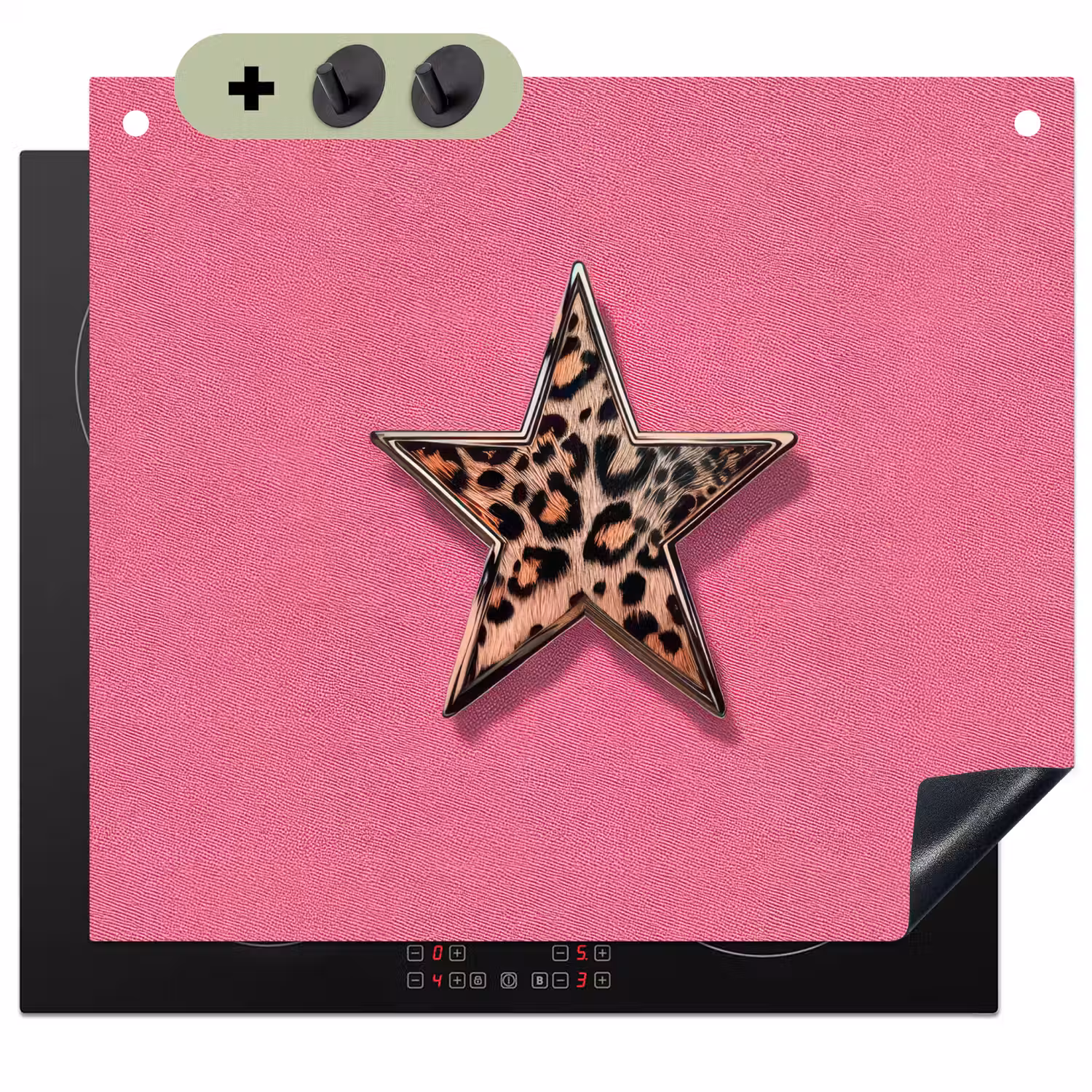 Ster - Luipaard - Print - Roze Inductie beschemer met haakjes middel -3d