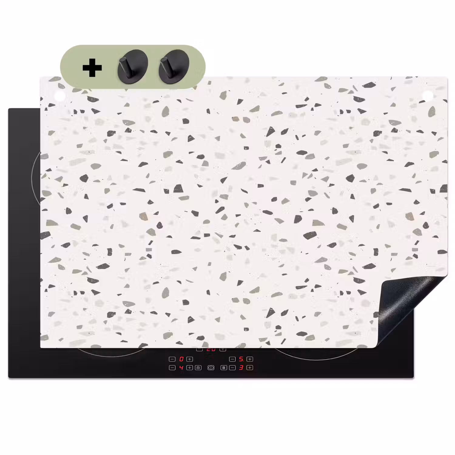 Terrazzo - Patroon - Créme Inductie beschemer met haakjes klein 777 -3d